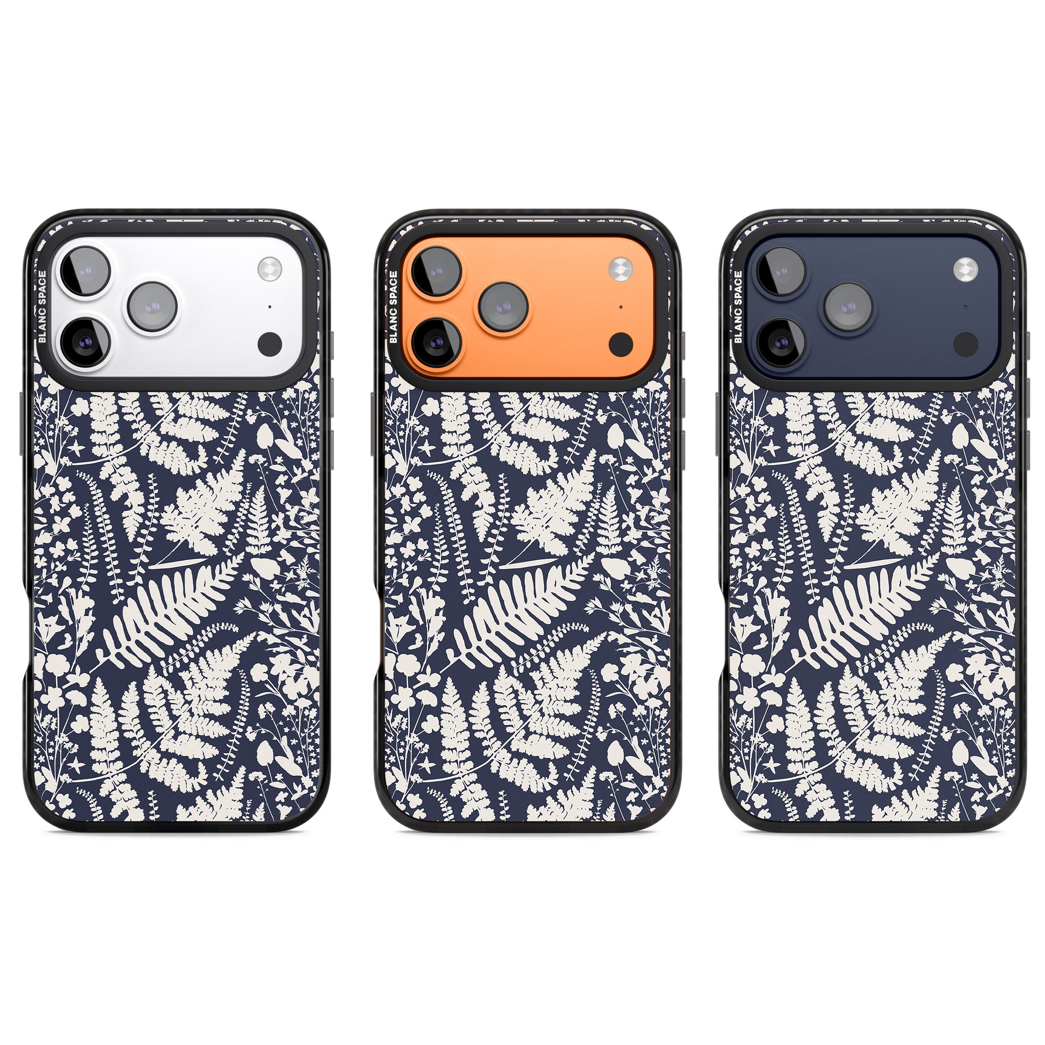 Wildflowers & Ferns On Navy iPhone 17 Pro Impact Black Phone Case APT Impact Protection