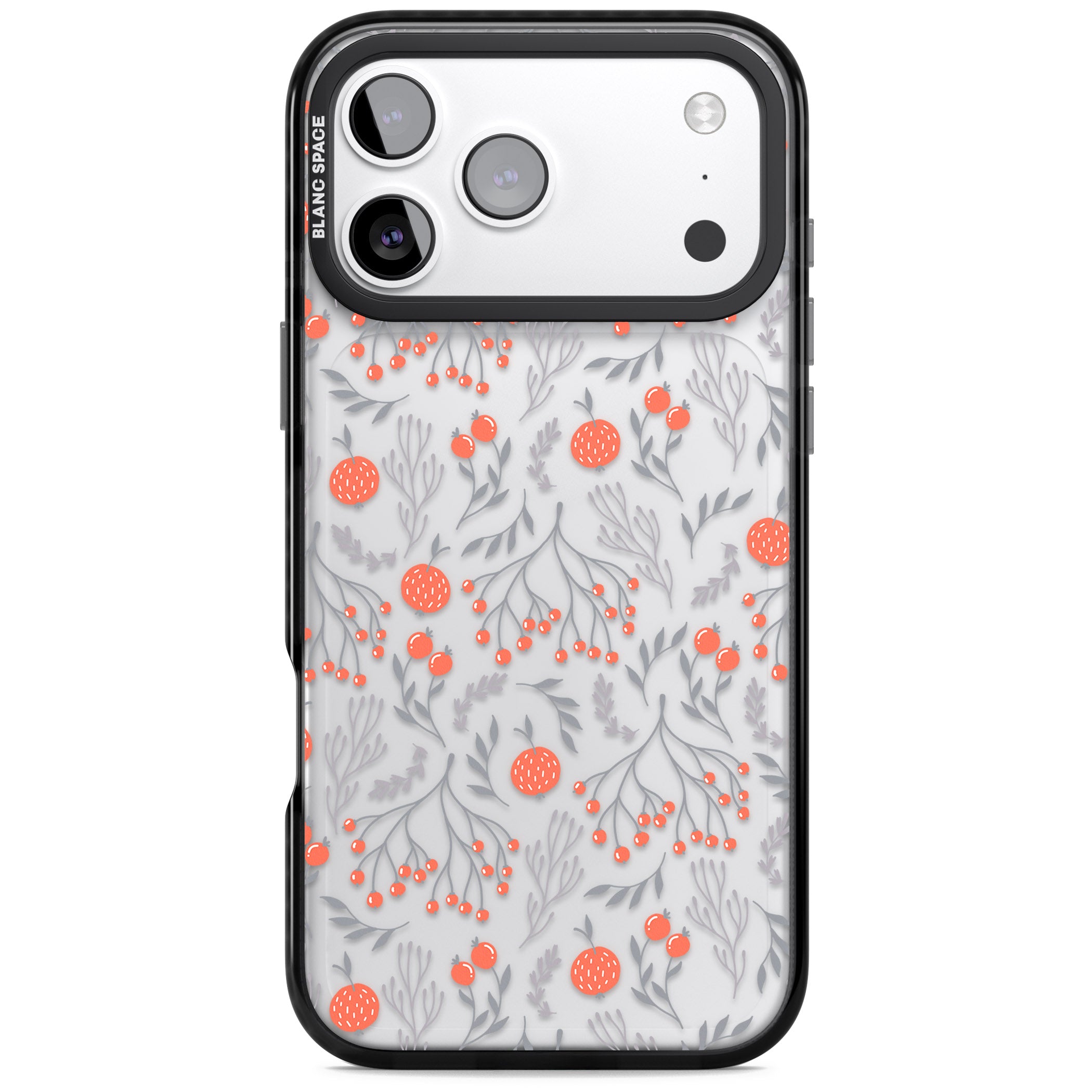 Red Fruits Floral iPhone 17 Pro Impact Black Phone Case