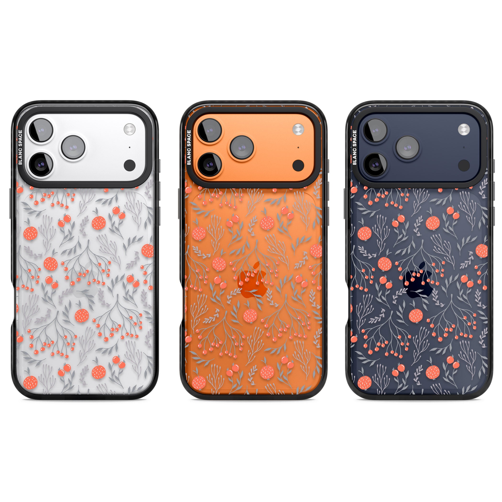 Red Fruits Floral iPhone 17 Pro Impact Black Phone Case APT Impact Protection