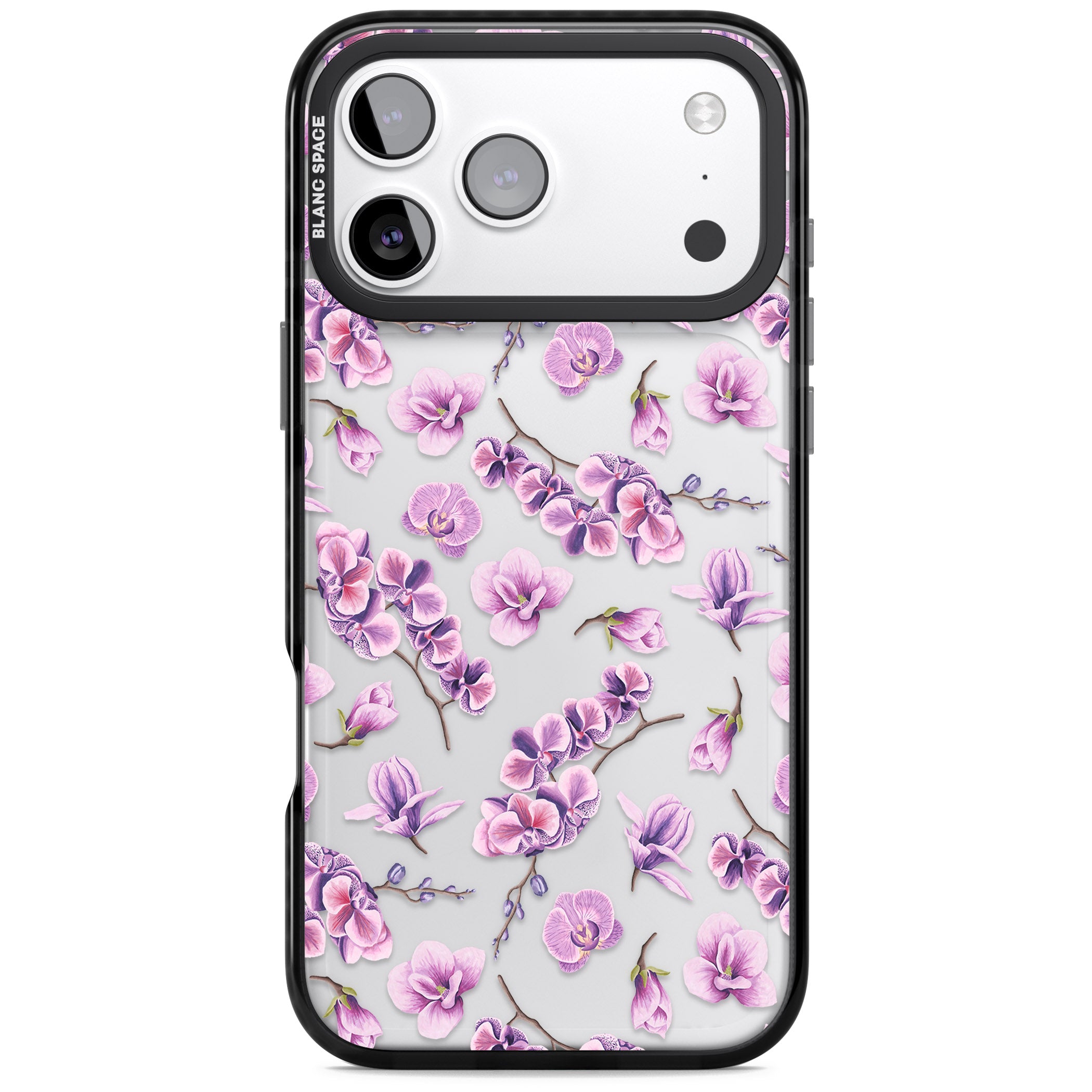 Purple Orchids Floral iPhone 17 Pro Impact Black Phone Case