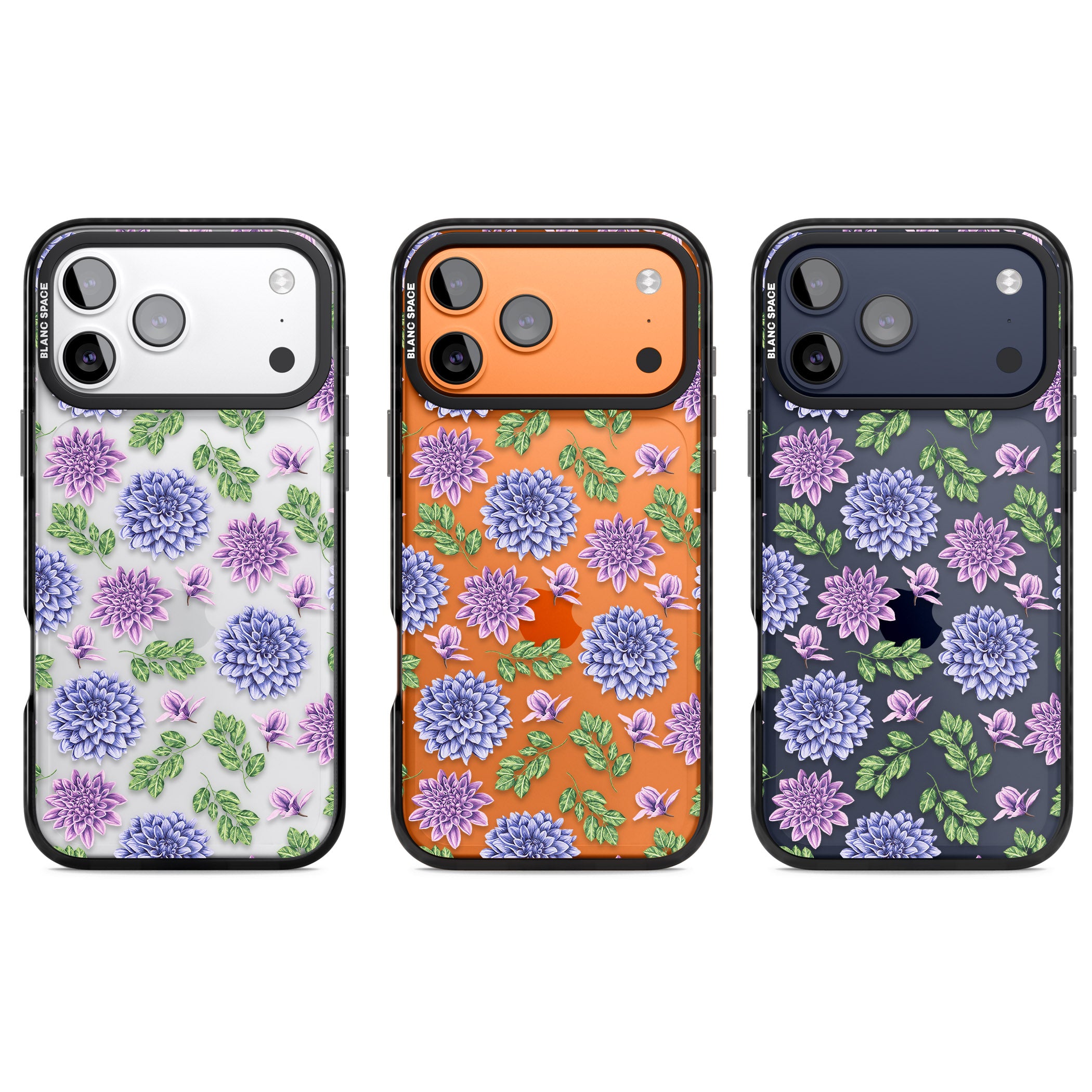 Purple Dahlias Floral iPhone 17 Pro Impact Black Phone Case APT Impact Protection