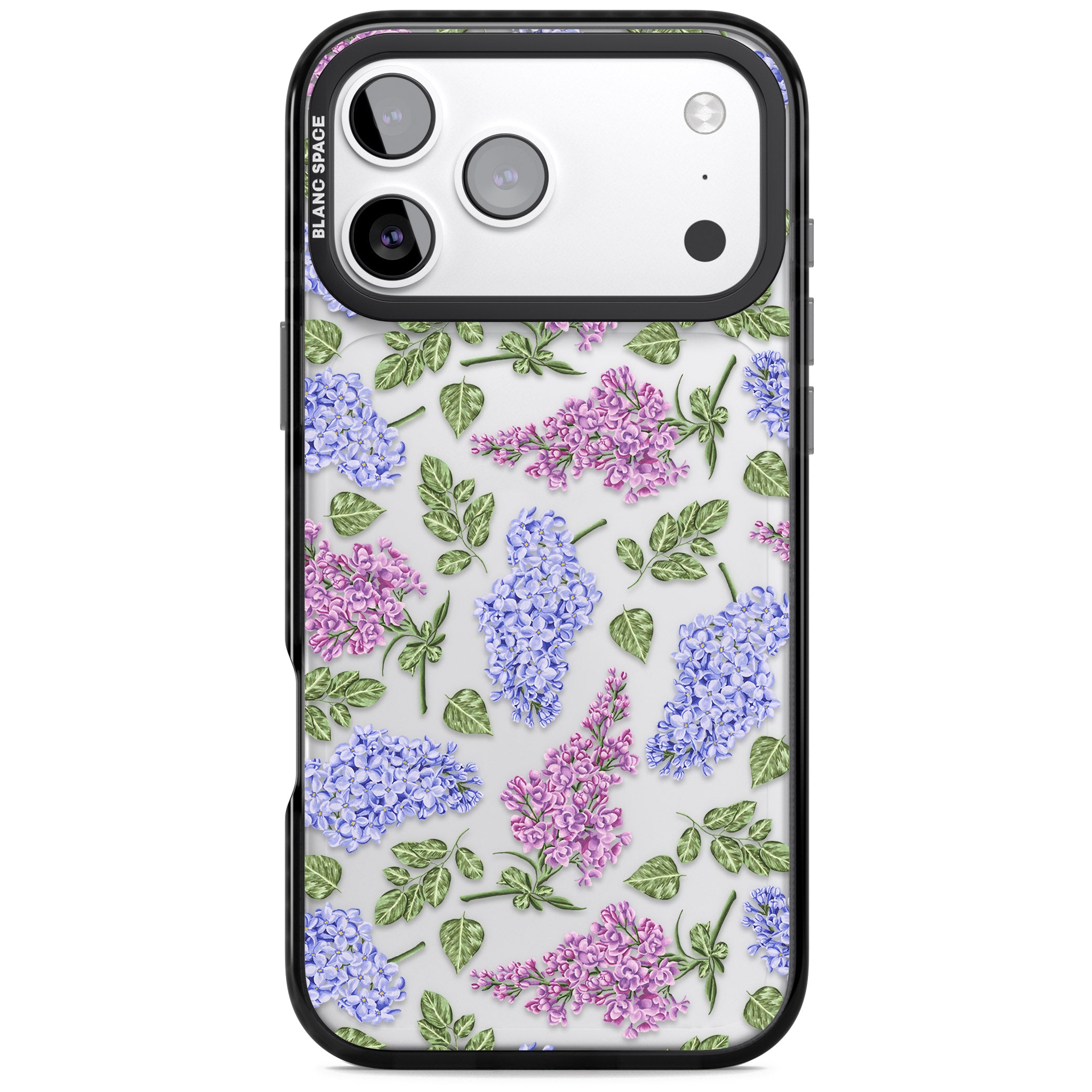 Purple Blossoms Transparent Floral iPhone 17 Pro Impact Black Phone Case