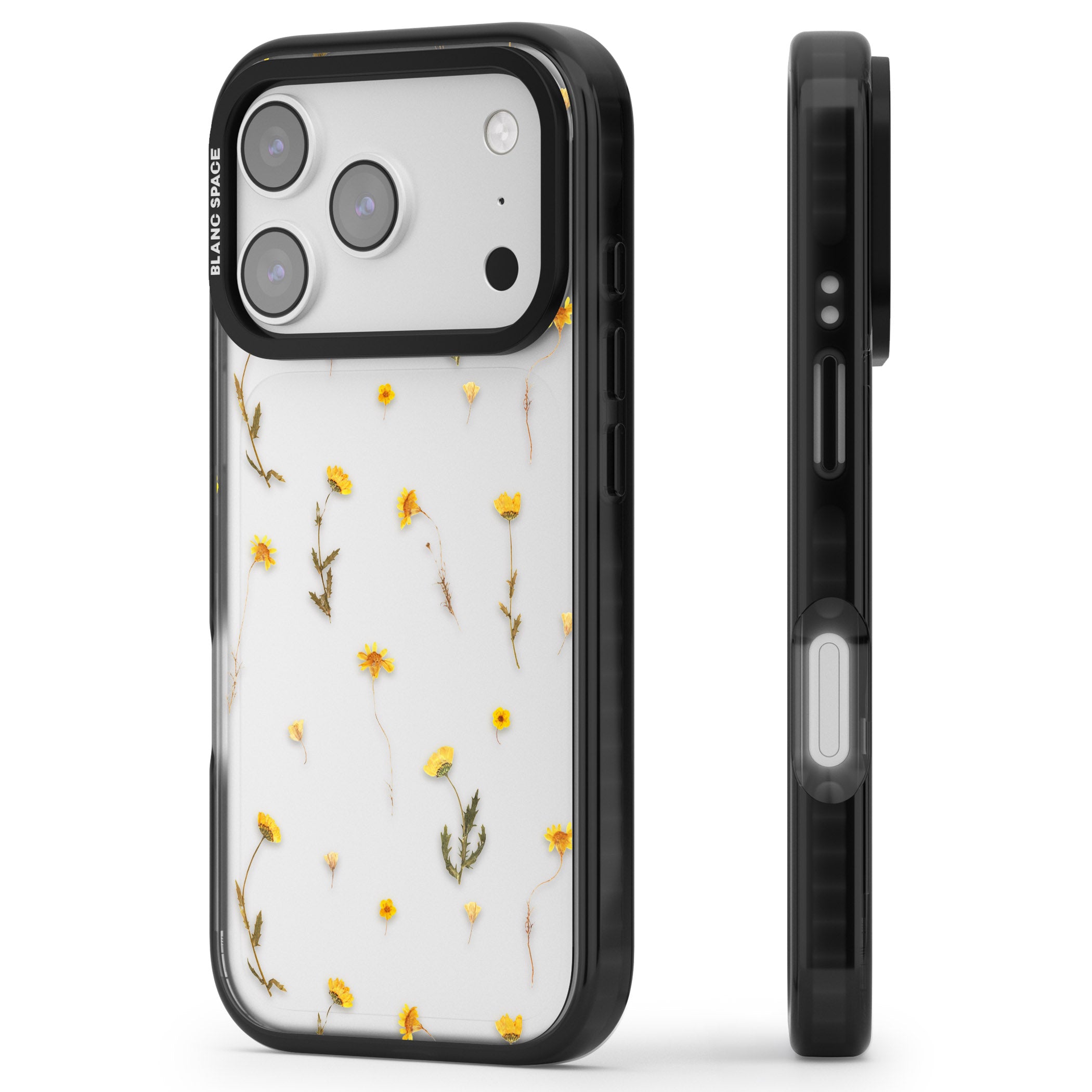 Yellow Wildflower iPhone 17 Pro Impact Black Phone Case Side Profile