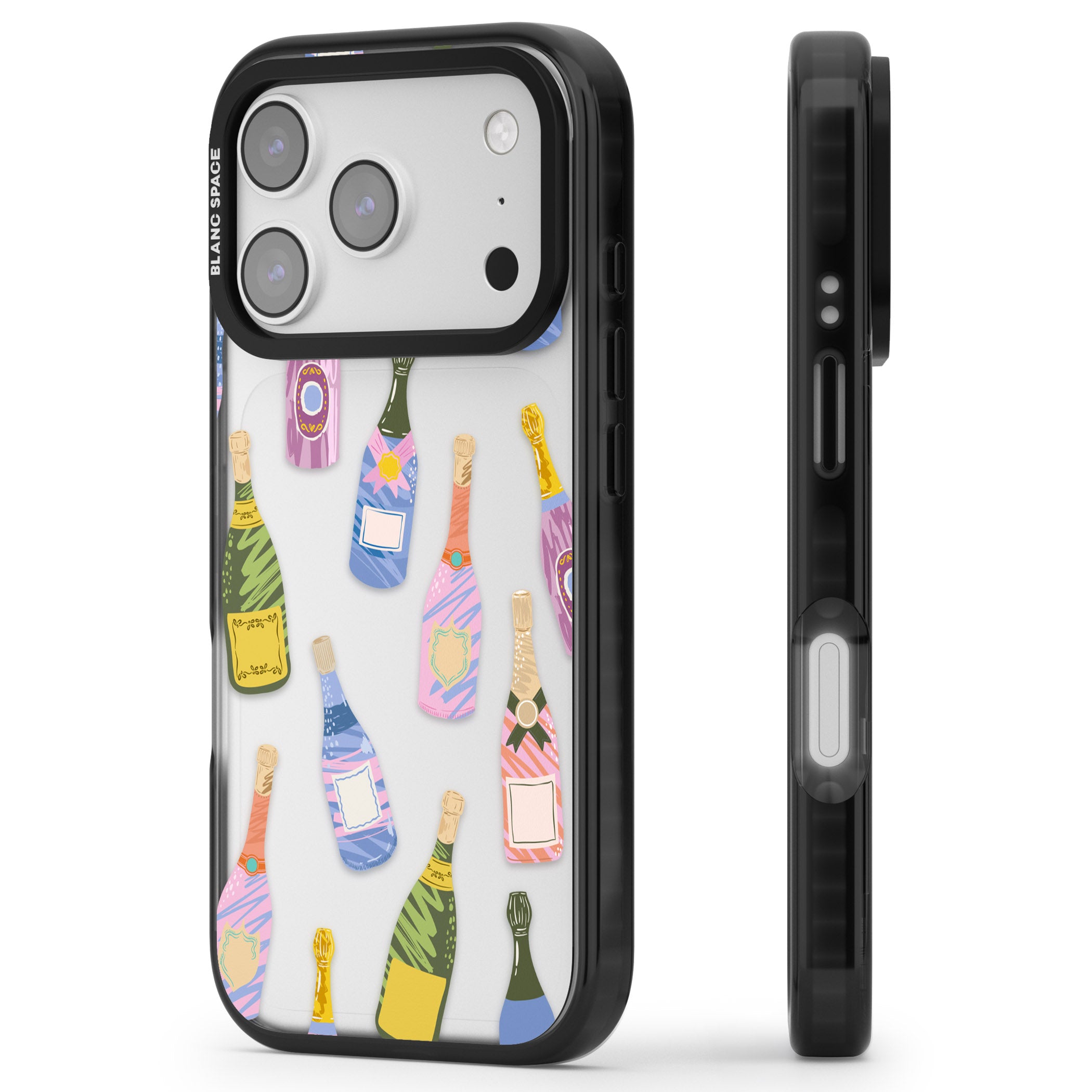 Champagne Pattern iPhone 17 Pro Impact Black Phone Case Side Profile