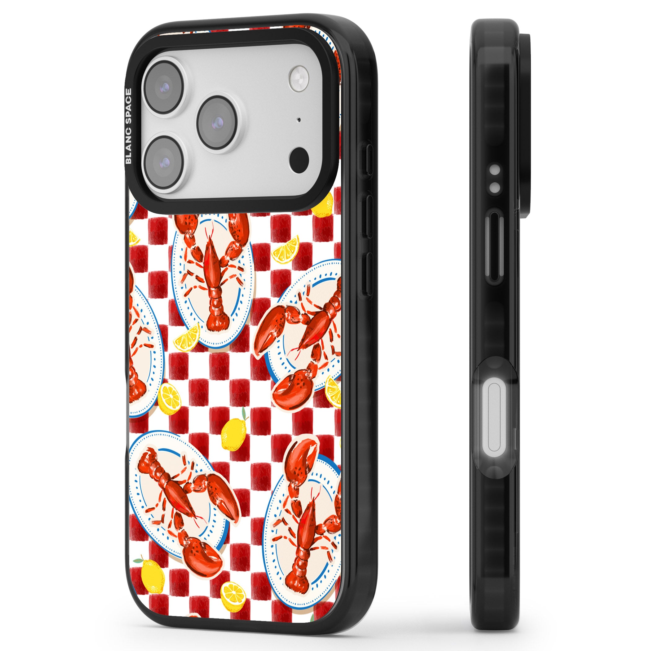 Red Lobster Checkered iPhone 17 Pro Impact Black Phone Case Side Profile