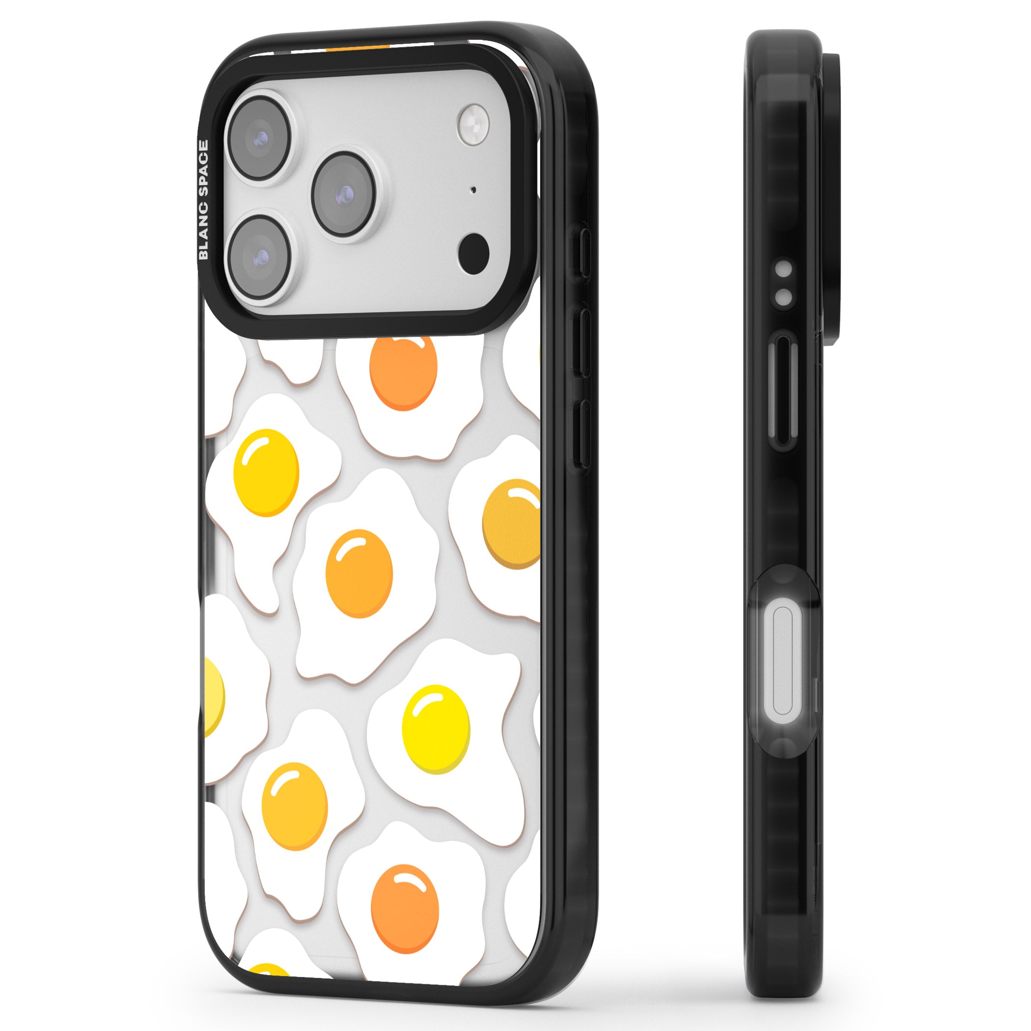 Fried Egg Pattern iPhone 17 Pro Impact Black Phone Case Side Profile