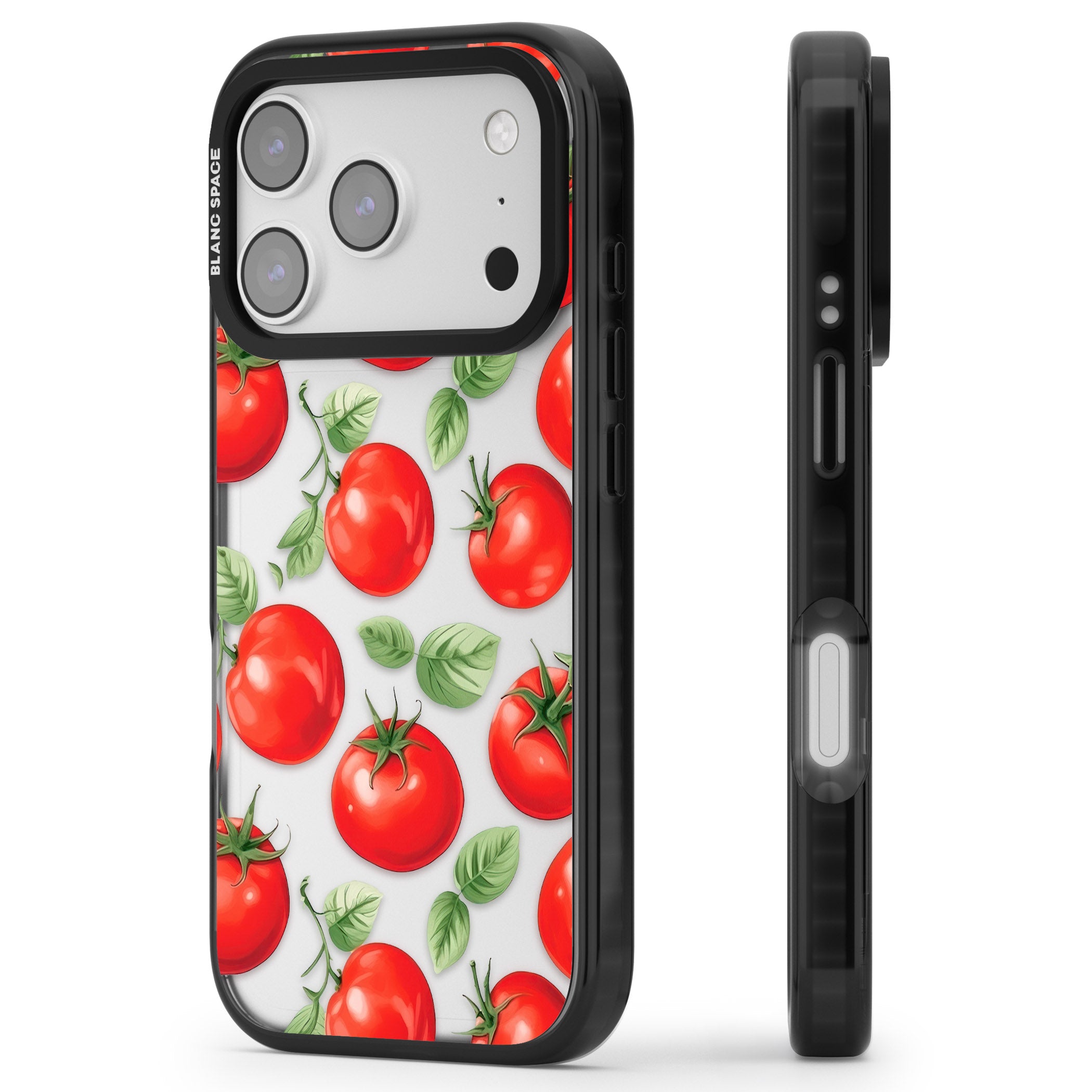 Tomato Pattern iPhone 17 Pro Impact Black Phone Case Side Profile