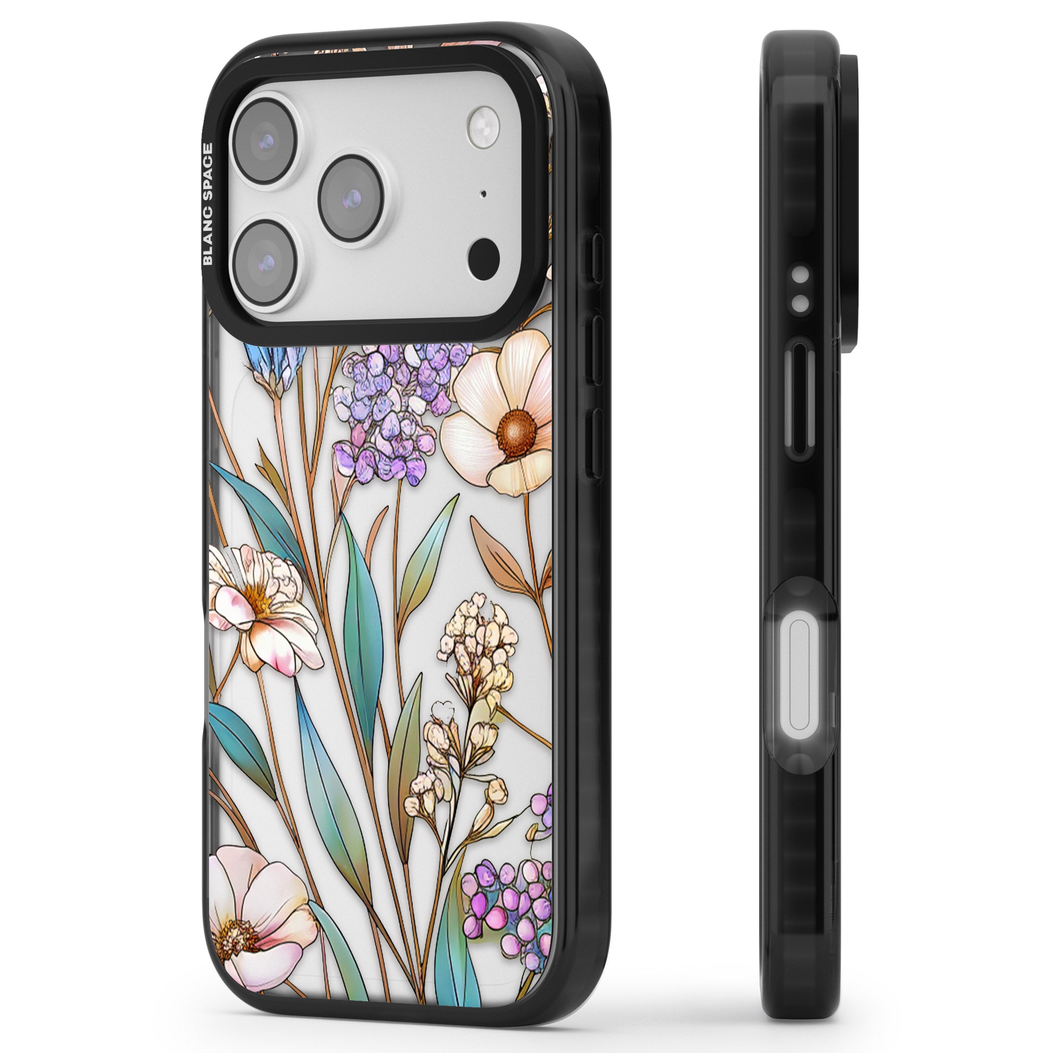 Glass Wildflower Mix iPhone 17 Pro Impact Black Phone Case Side Profile