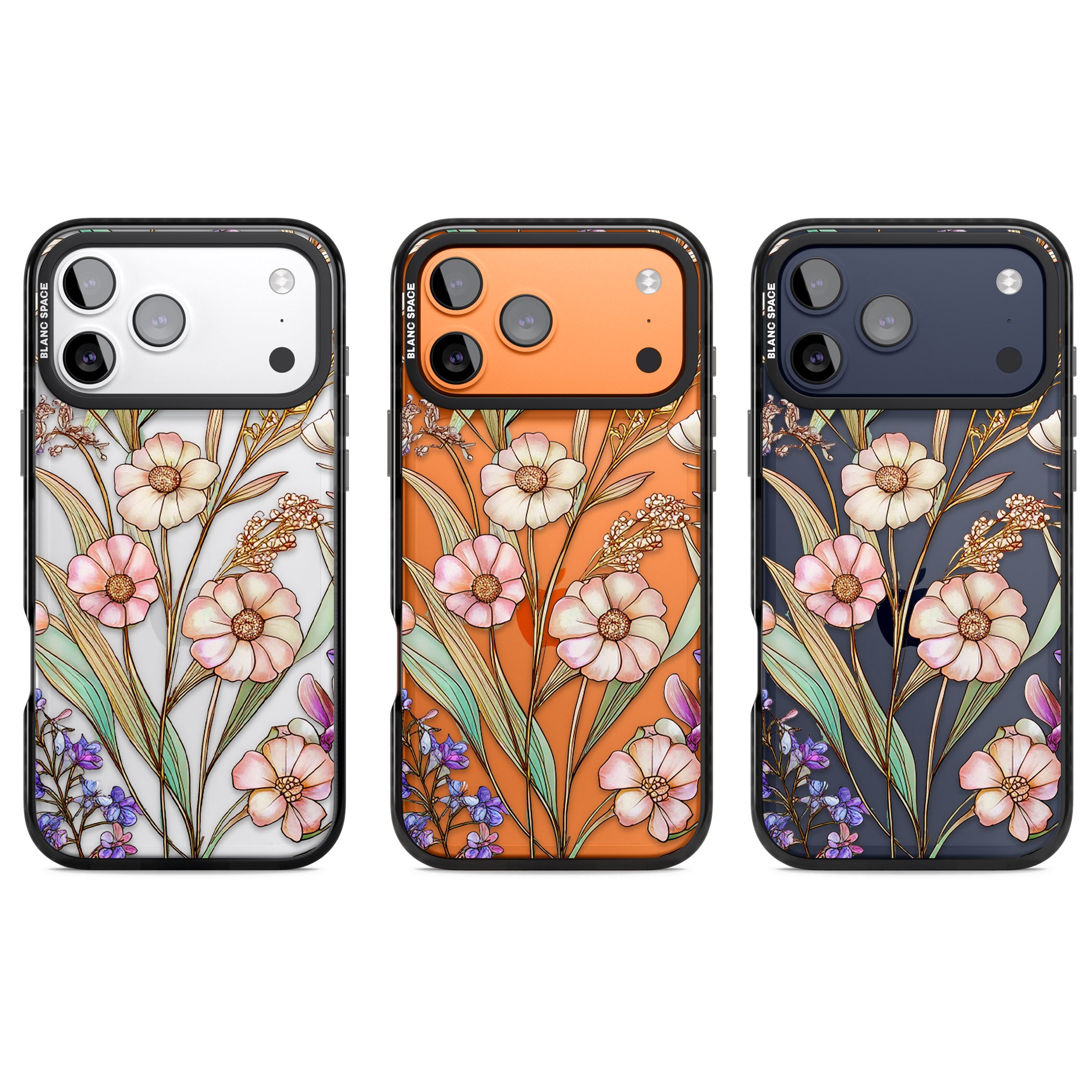 Glass Spring Flowers iPhone 17 Pro Impact Black Phone Case APT Impact Protection