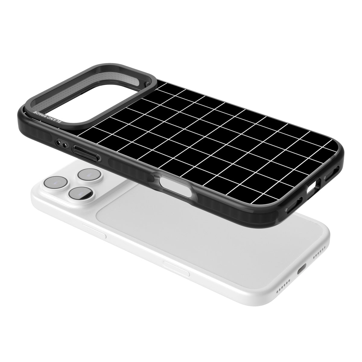 Minimalist Grid Pattern Black iPhone 17 Pro Max Impact Black Phone Case angled