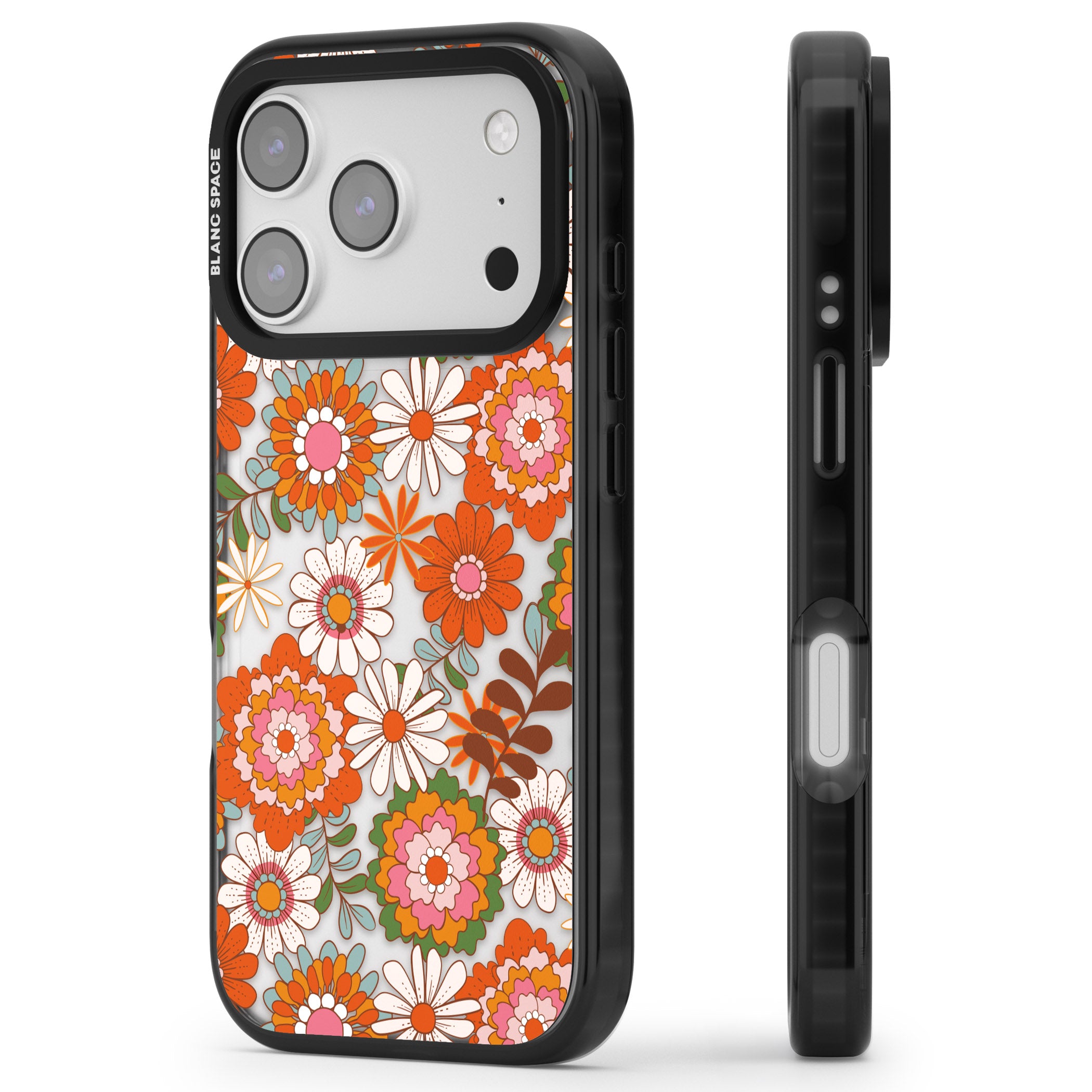 Seventies Bloom iPhone 17 Pro Impact Black Phone Case Side Profile