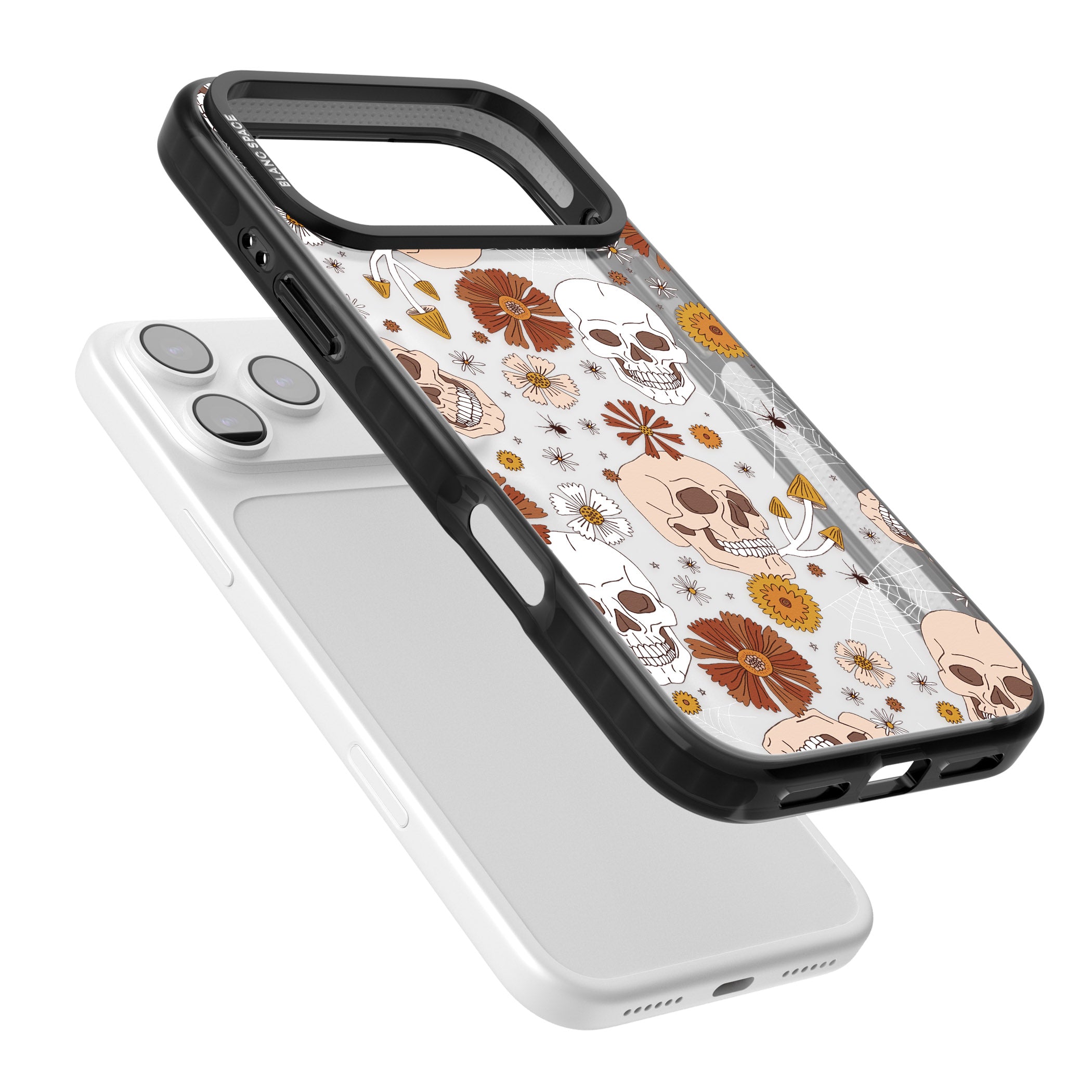 Halloween Skulls And Flowers iPhone 17 Pro Impact Black Phone Case Colours
