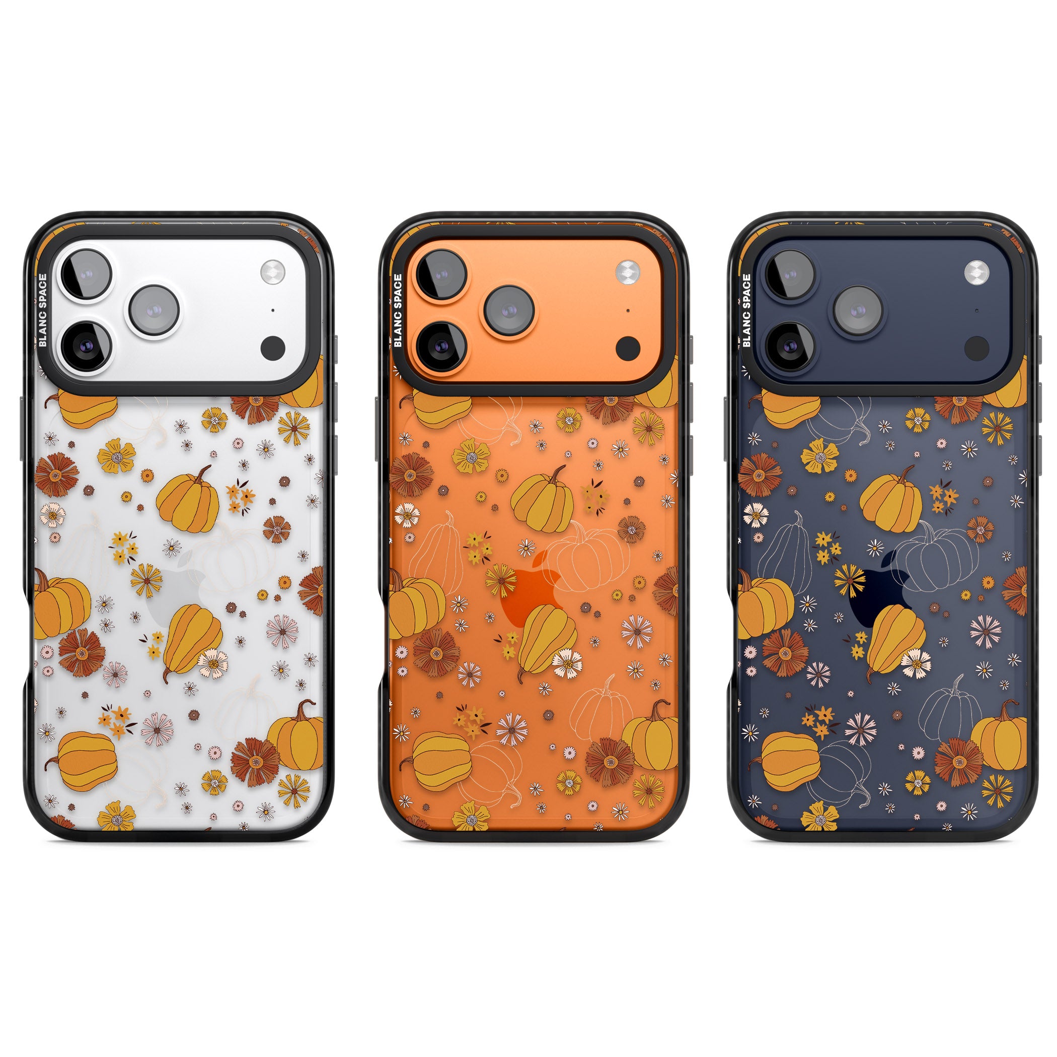 Halloween Pumpkins And Flowers iPhone 17 Pro Impact Black Phone Case APT Impact Protection