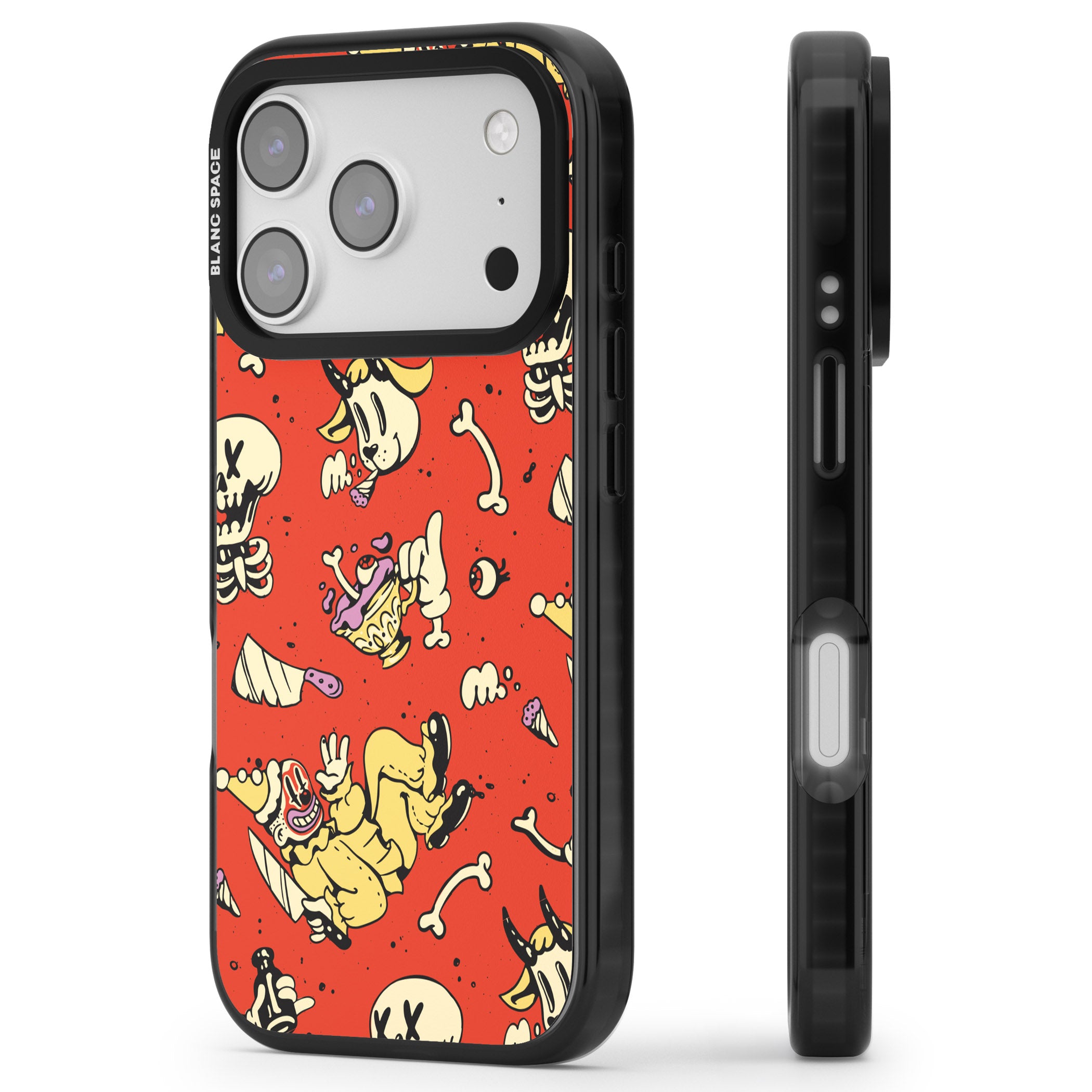 Red Retro Halloween Pattern iPhone 17 Pro Impact Black Phone Case Side Profile