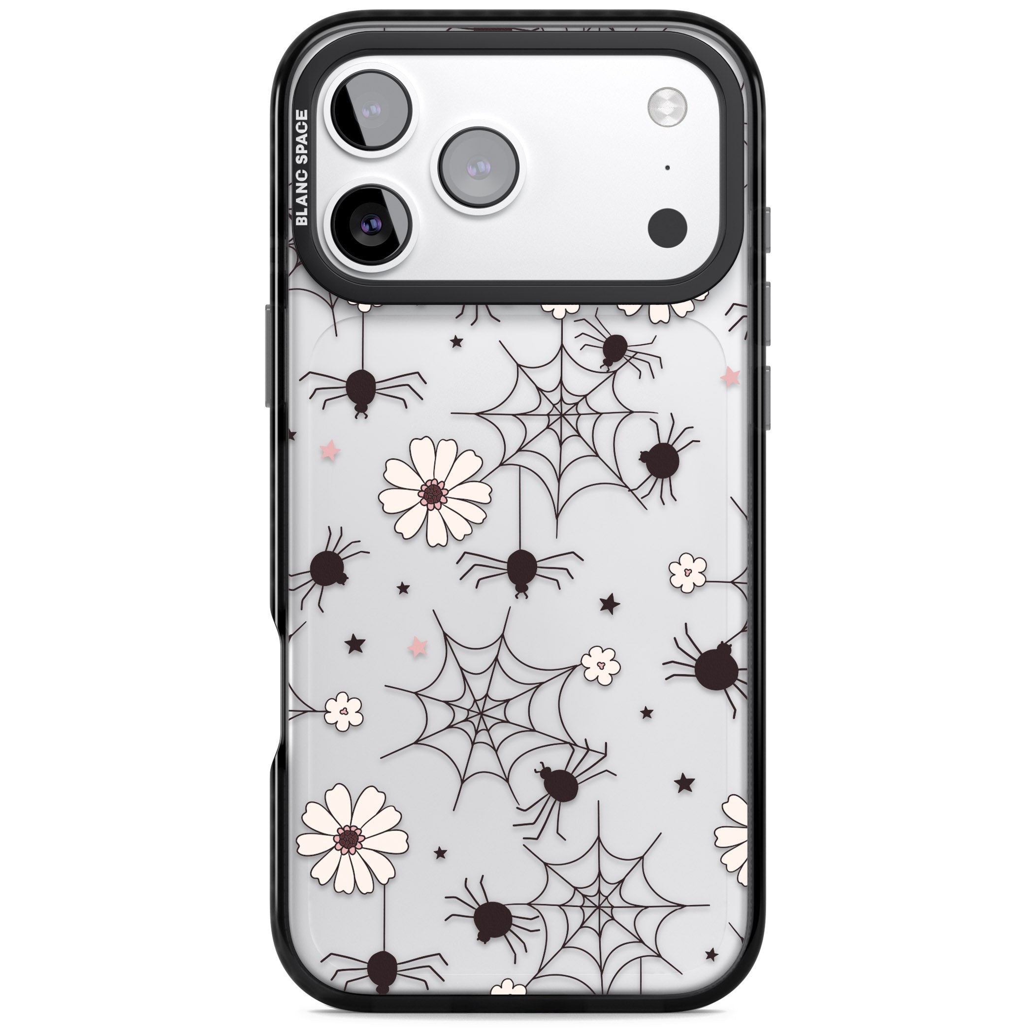 Spiders And Flowers Pattern iPhone 17 Pro Impact Black Phone Case