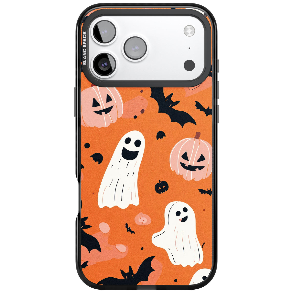 Orange Halloween Pattern iPhone 17 Pro Max Impact Black Phone Case front