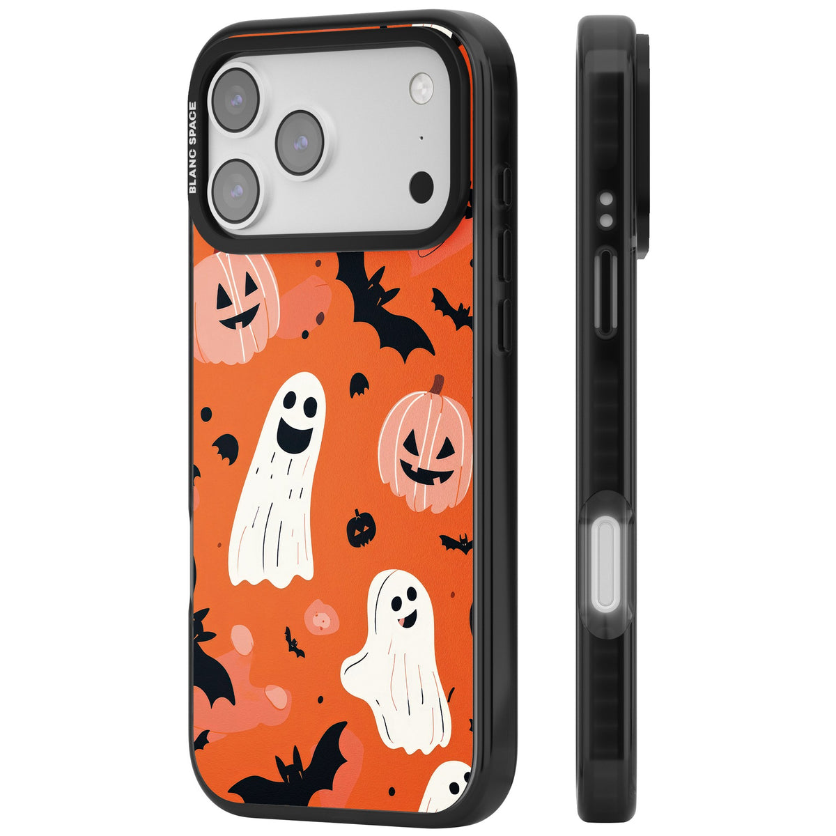 Orange Halloween Pattern iPhone 17 Pro Max Impact Black Phone Case side