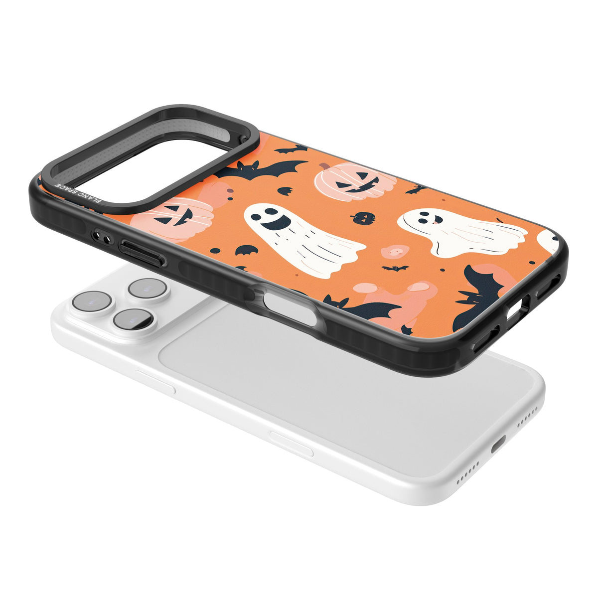 Orange Halloween Pattern iPhone 17 Pro Max Impact Black Phone Case angled