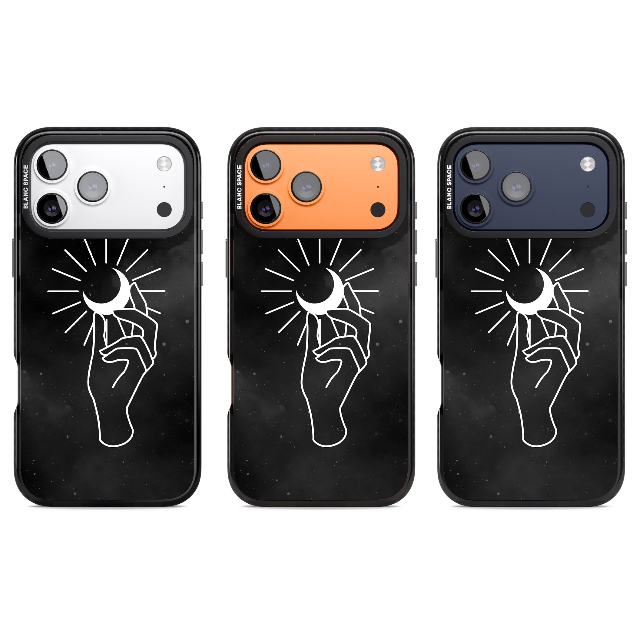 Hand Holding Celestial Moon iPhone 17 Pro Impact Black Phone Case APT Impact Protection