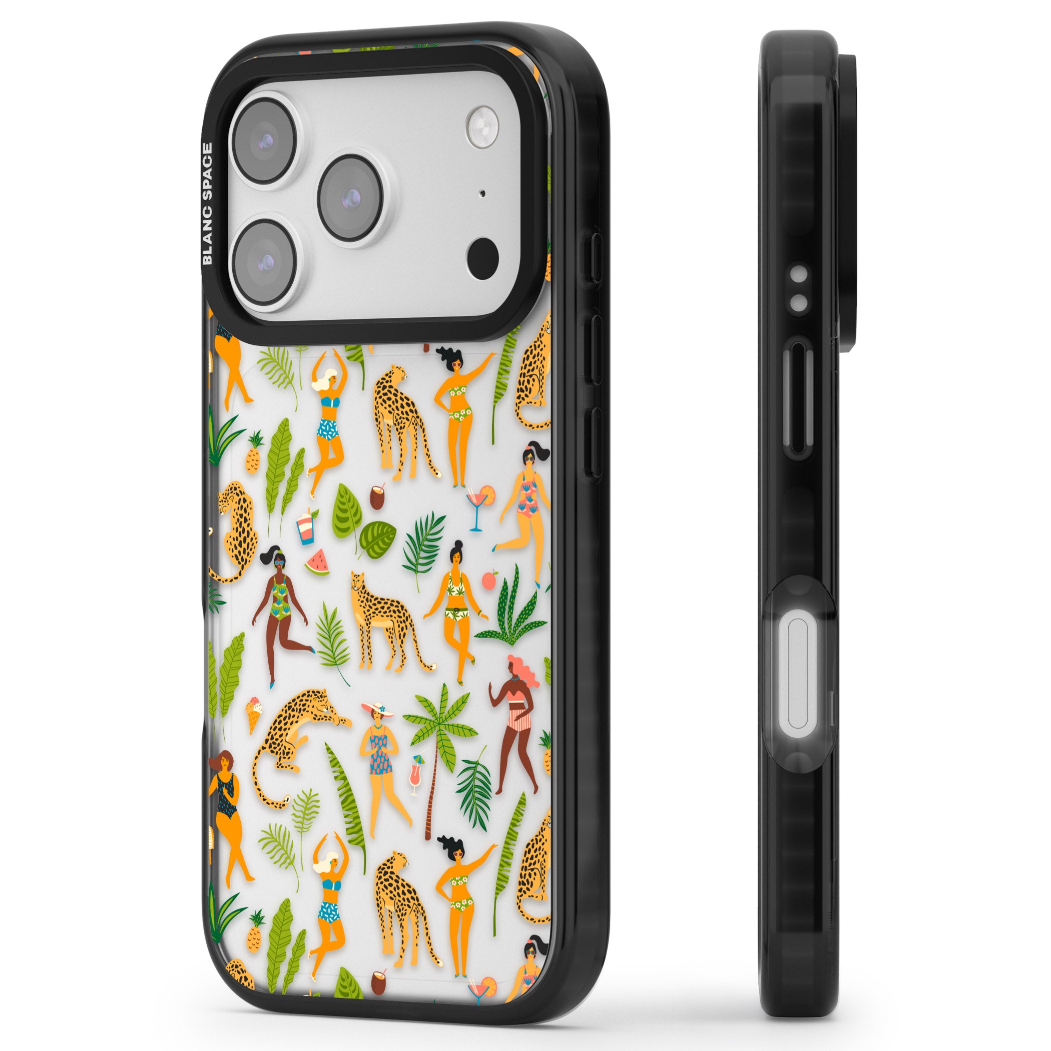 Tropical Party Vibes iPhone 17 Pro Impact Black Phone Case Side Profile