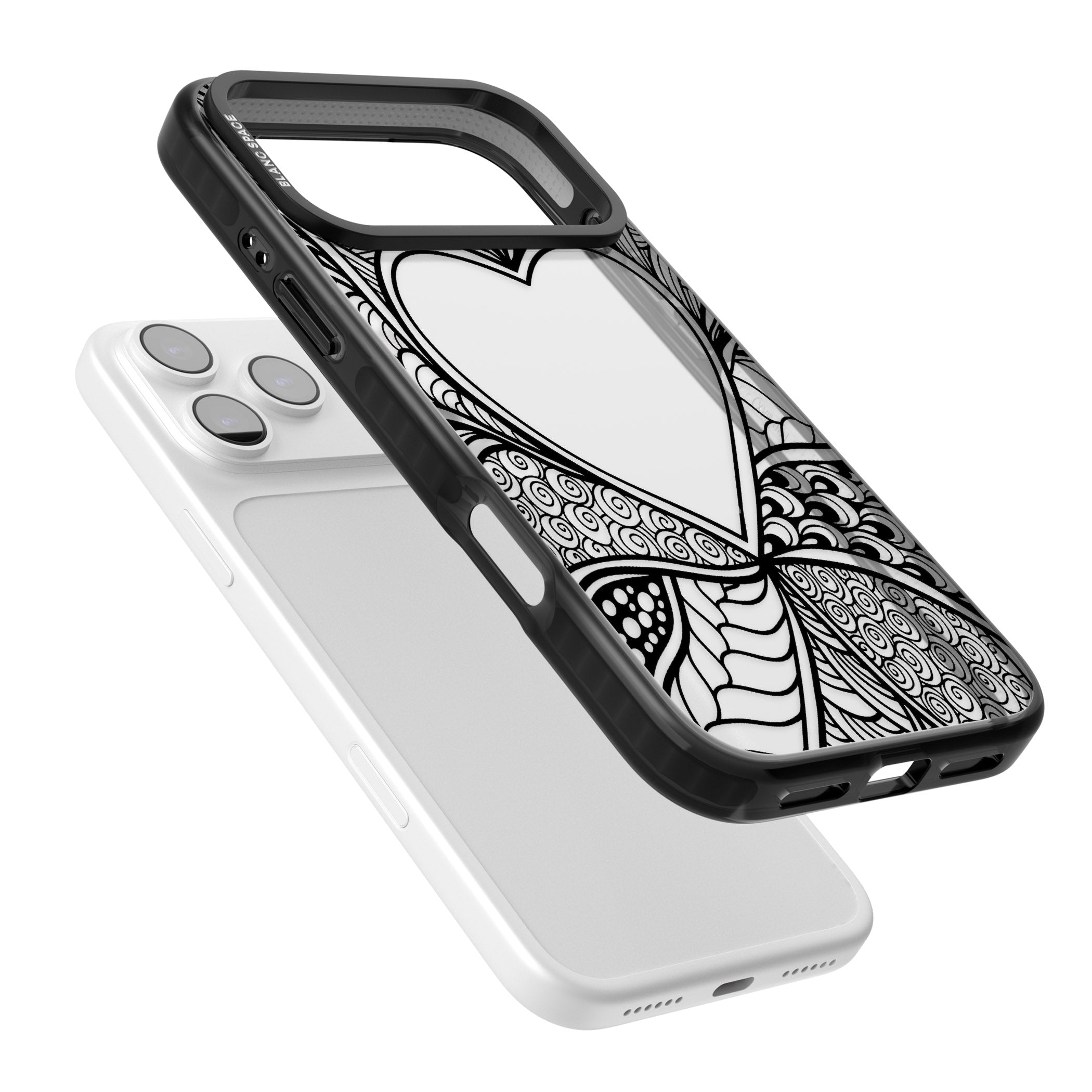 Black Henna Heart iPhone 17 Pro Impact Black Phone Case Colours