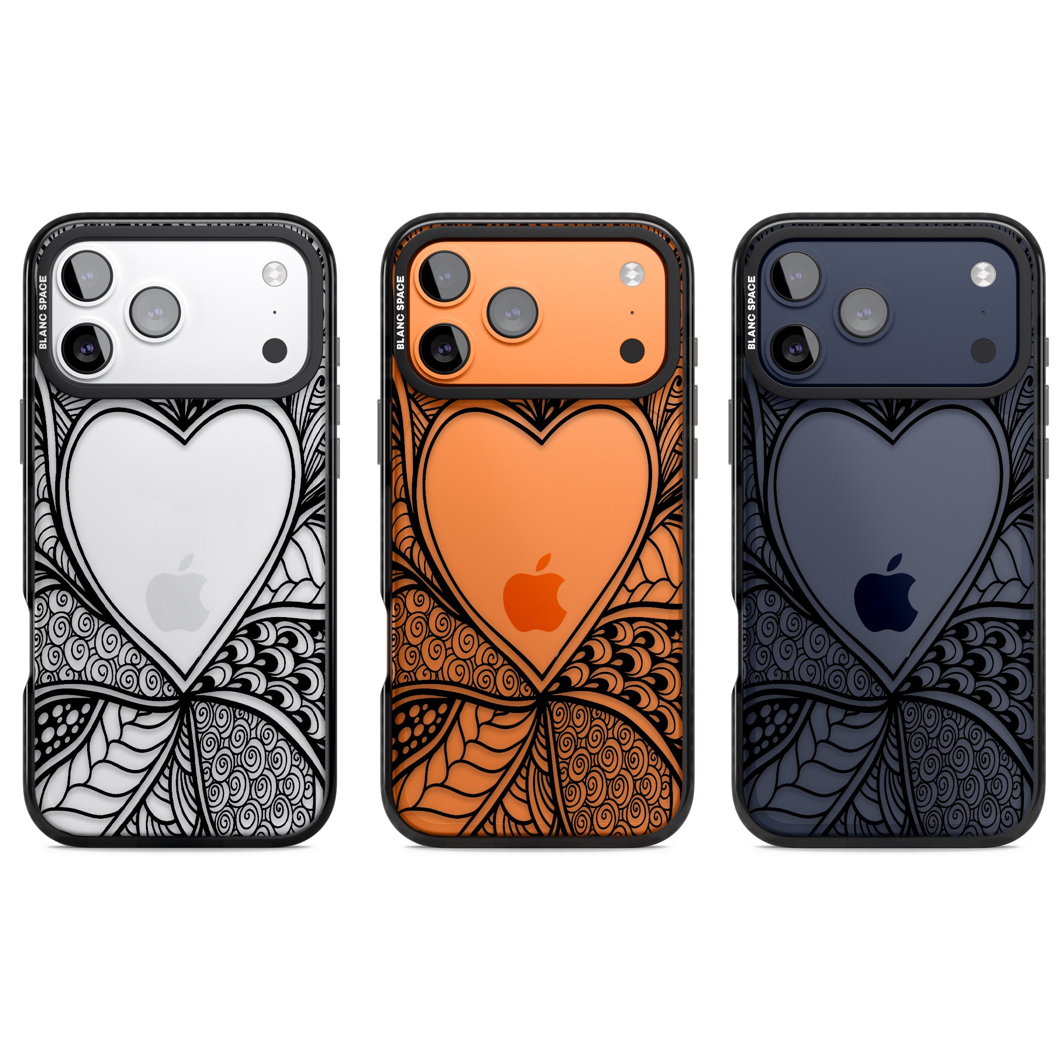 Black Henna Heart iPhone 17 Pro Impact Black Phone Case APT Impact Protection
