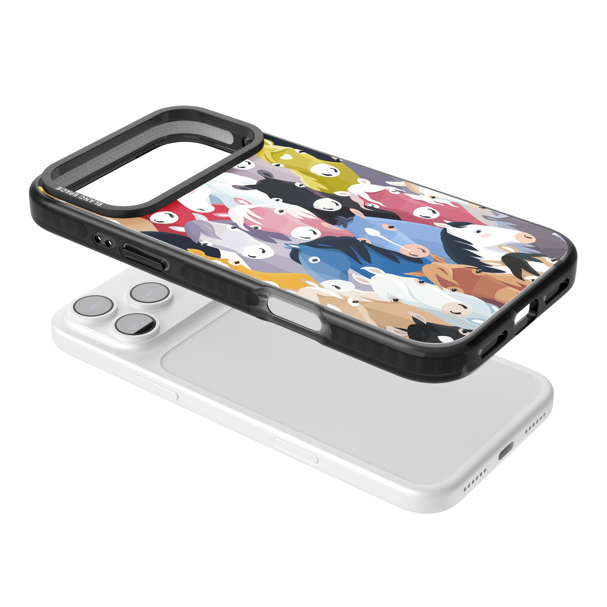 Colourful Horse Pattern iPhone 17 Pro Max Impact Black Phone Case angled