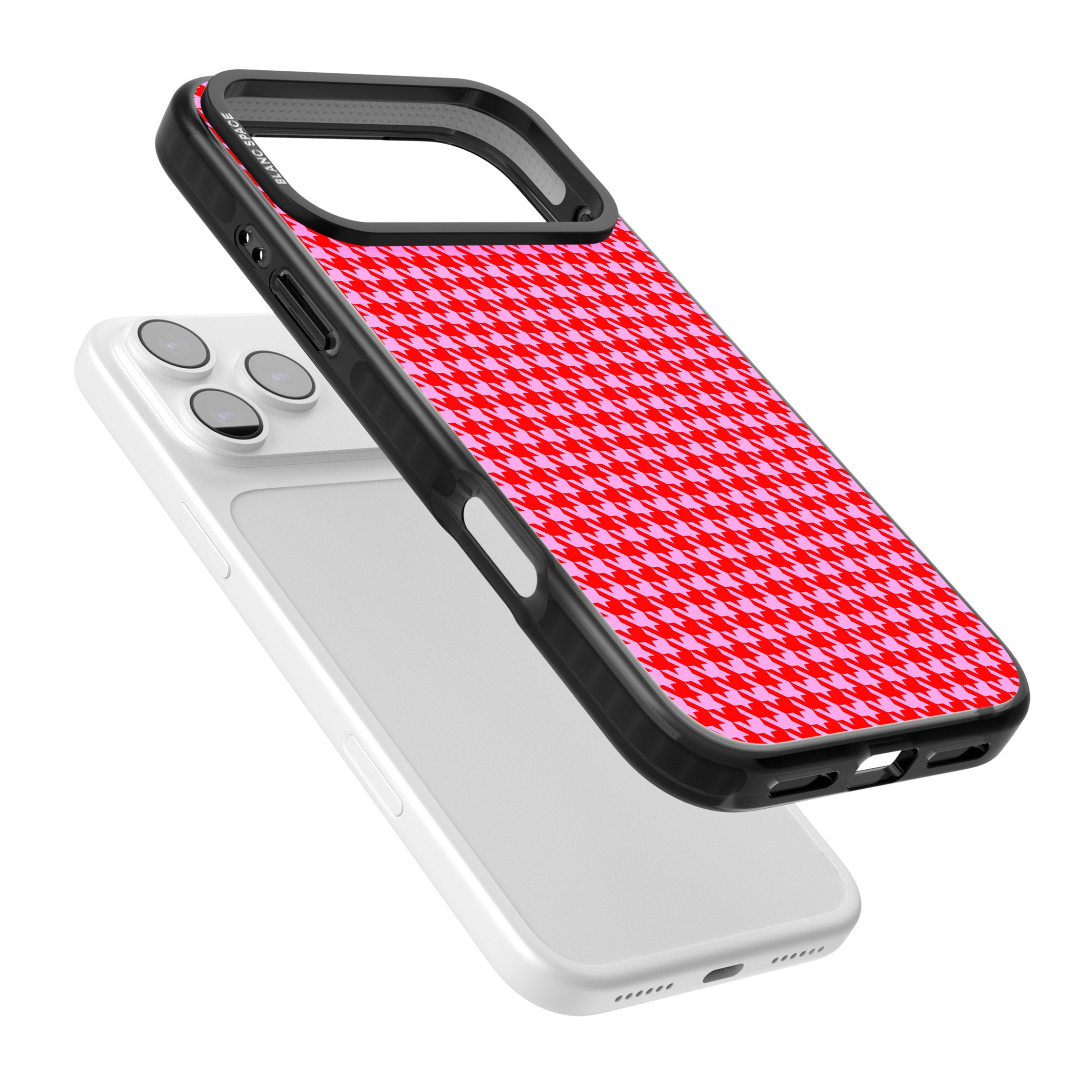 Neon Pink & Red Houndstooth iPhone 17 Pro Impact Black Phone Case Colours