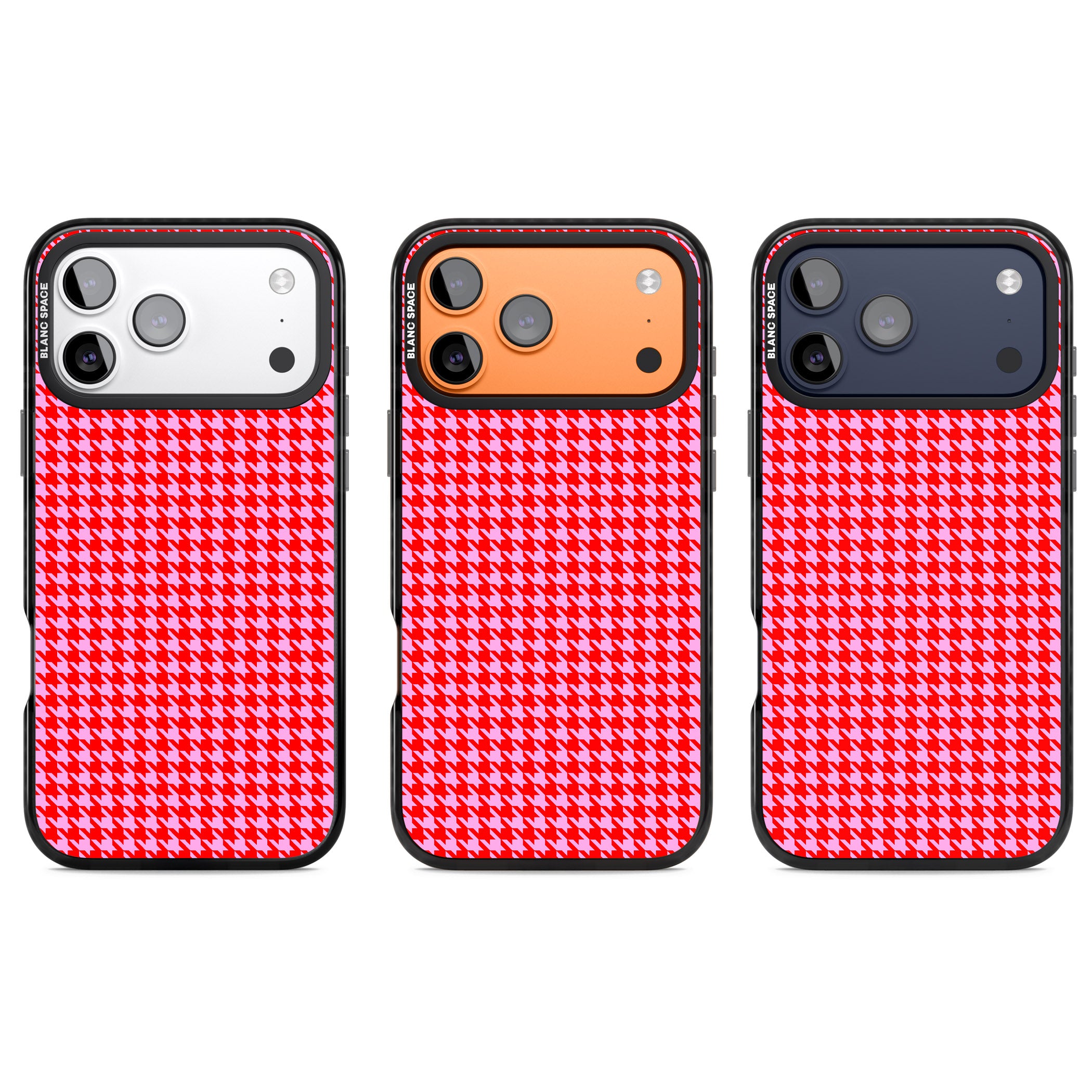 Neon Pink & Red Houndstooth iPhone 17 Pro Impact Black Phone Case APT Impact Protection