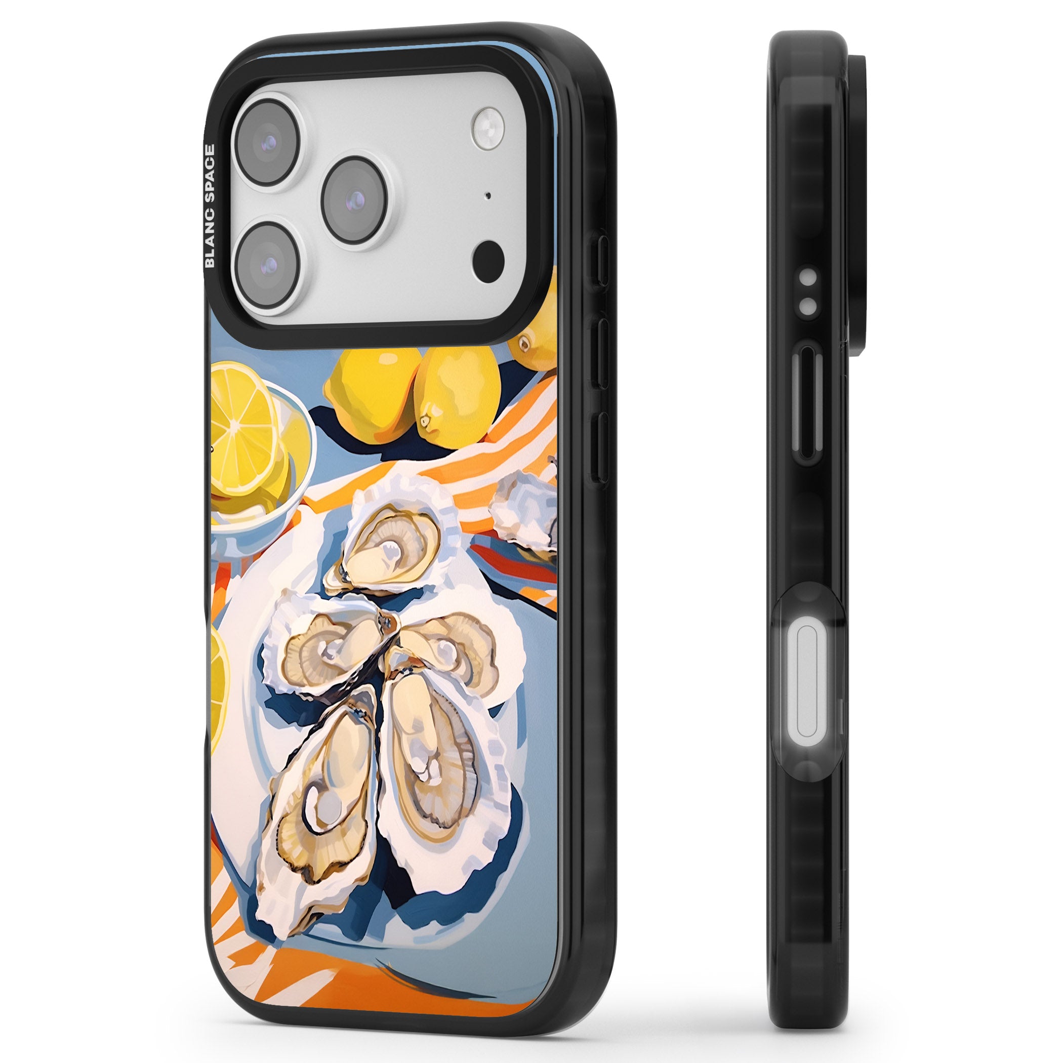 Fresh Oysters & Lemons iPhone 17 Pro Impact Black Phone Case Side Profile