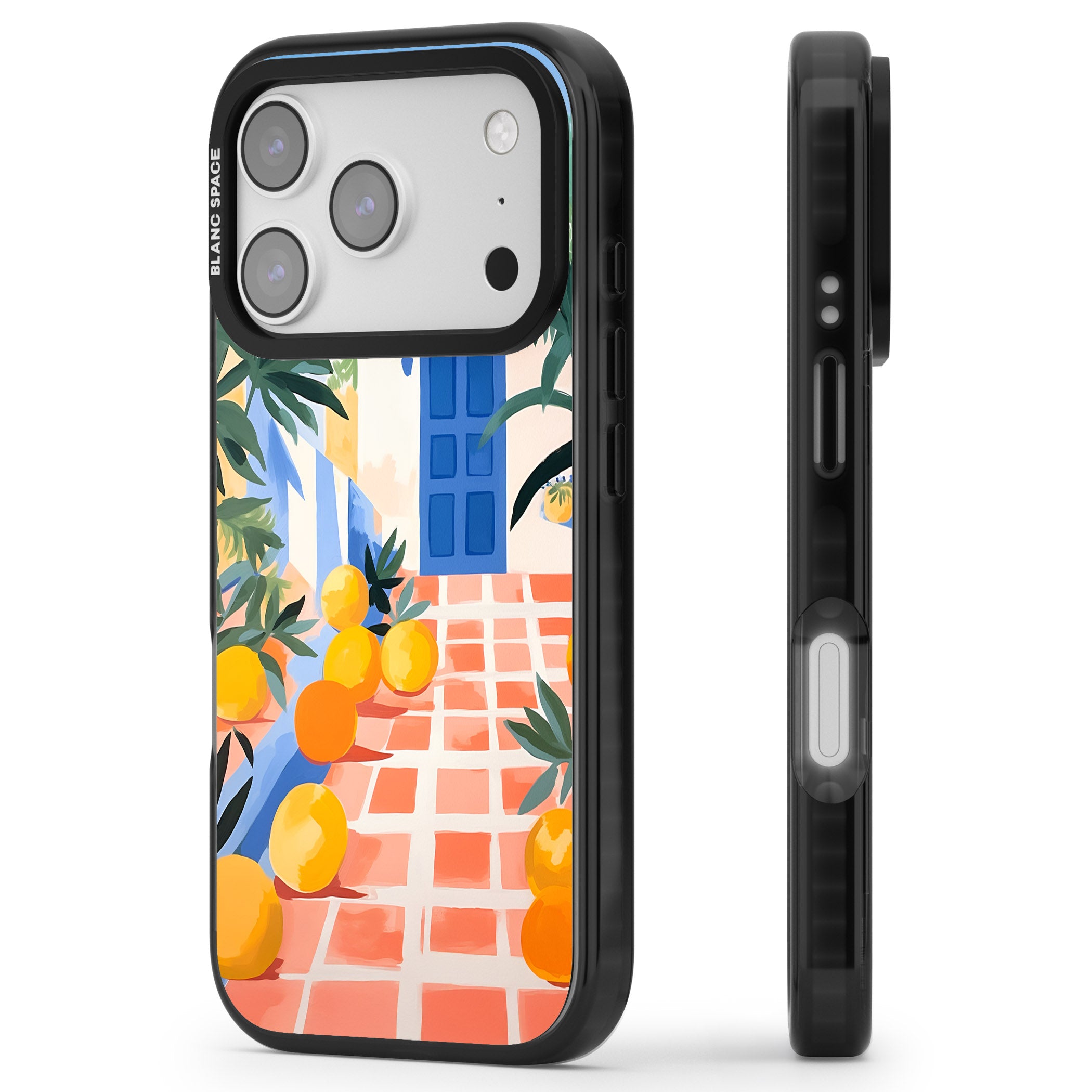 Greek Courtyard iPhone 17 Pro Impact Black Phone Case Side Profile