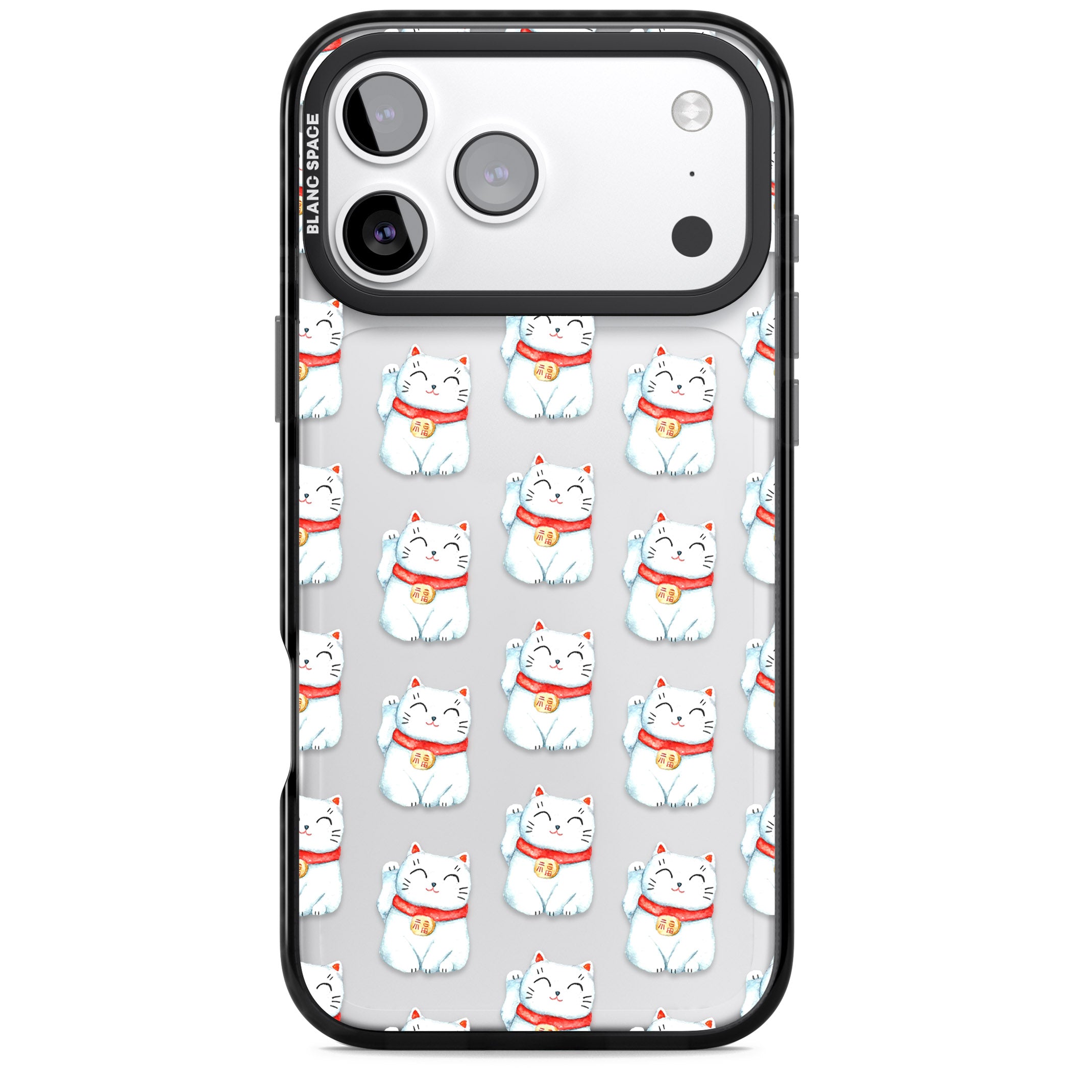 Lucky Cat Pattern iPhone 17 Pro Impact Black Phone Case