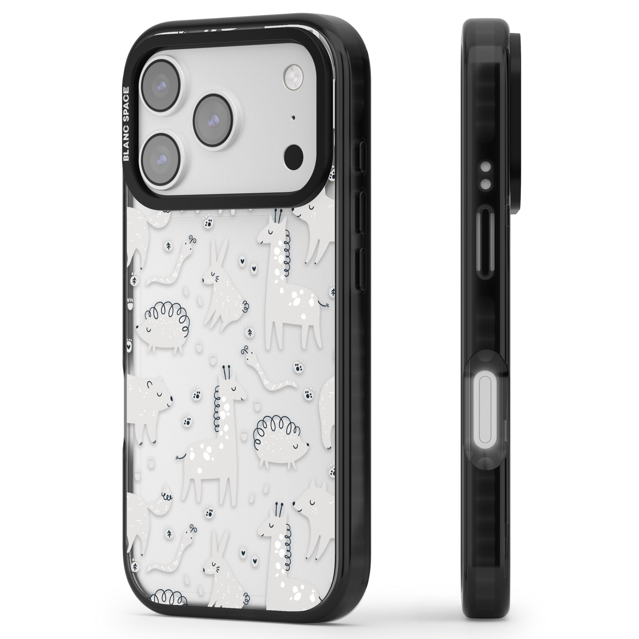 Monochrome Animal Party iPhone 17 Pro Impact Black Phone Case Side Profile
