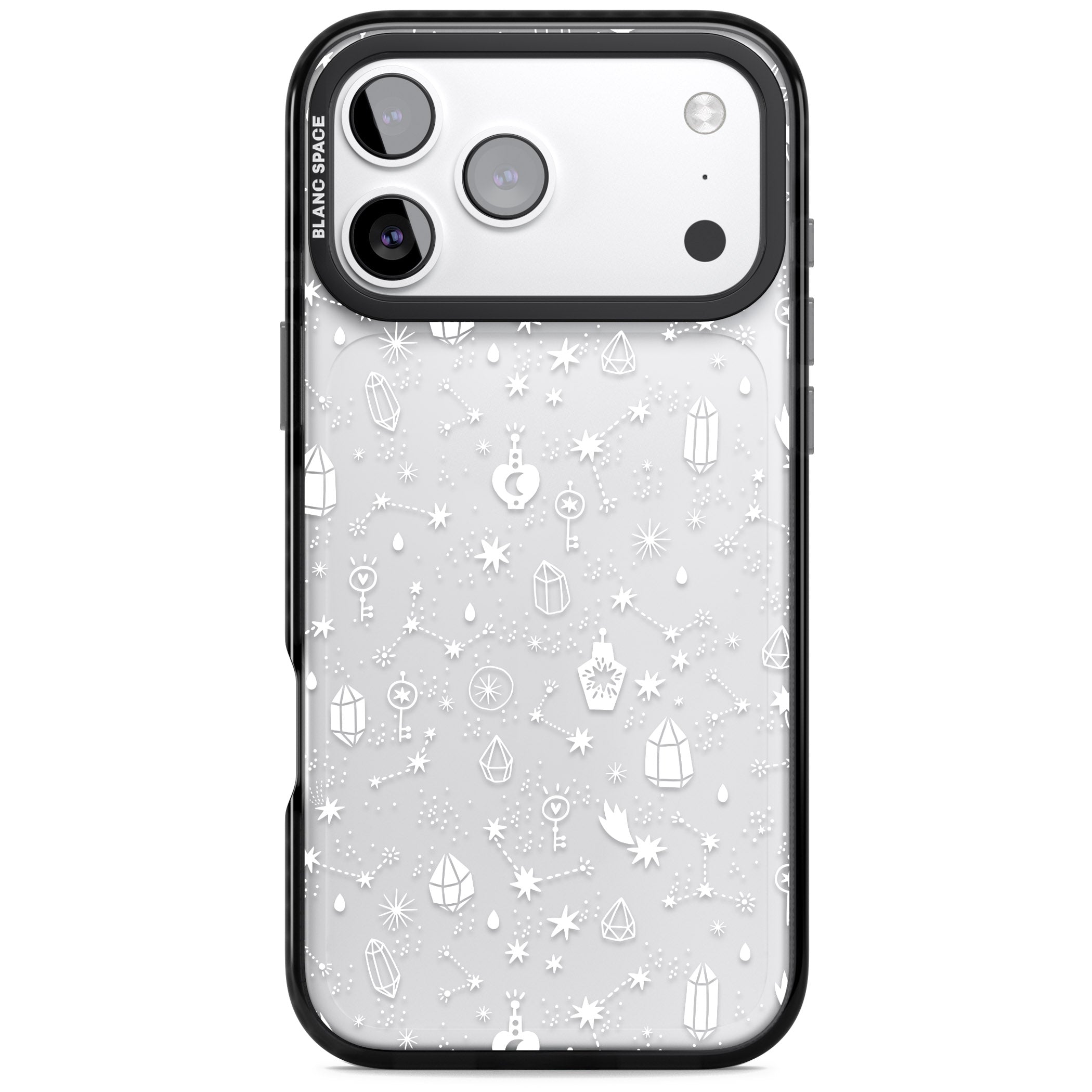 White Cosmic Crystal iPhone 17 Pro Impact Black Phone Case