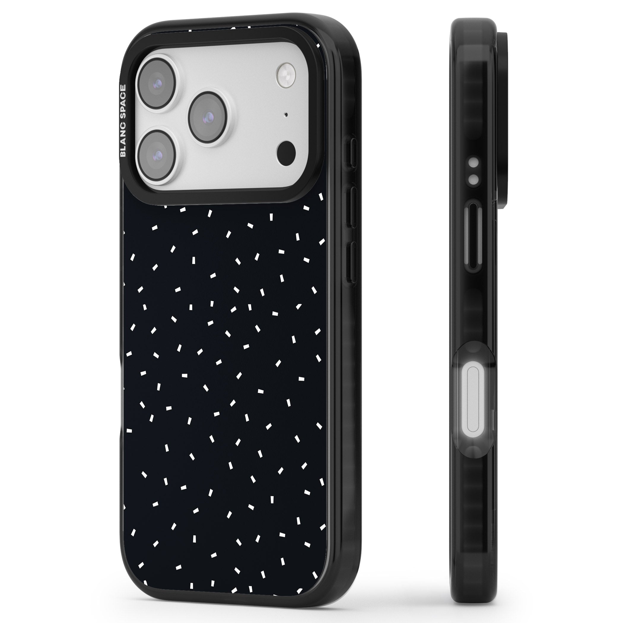 Confetti (Black) iPhone 17 Pro Impact Black Phone Case Side Profile