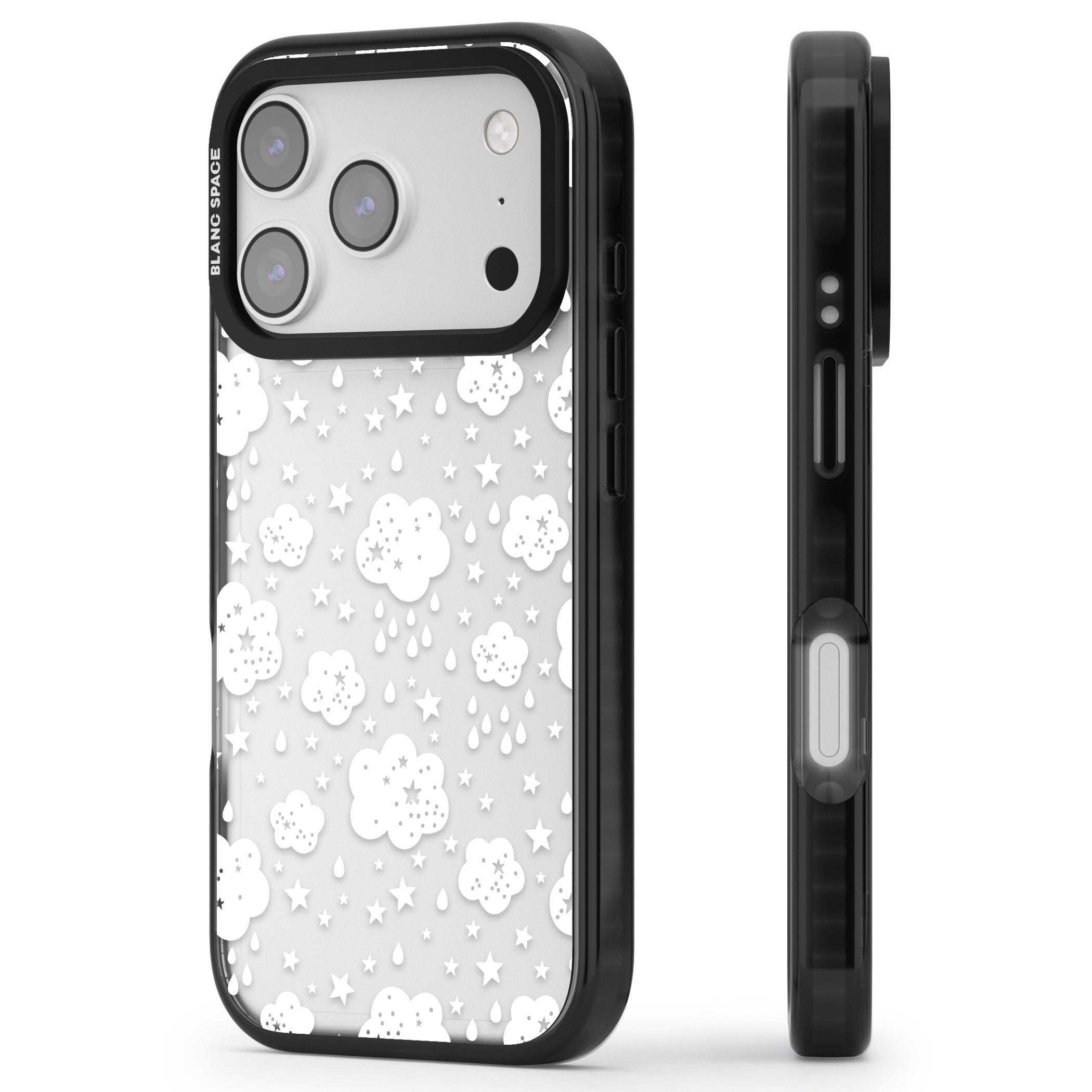 Starry Rain Clouds iPhone 17 Pro Impact Black Phone Case Side Profile