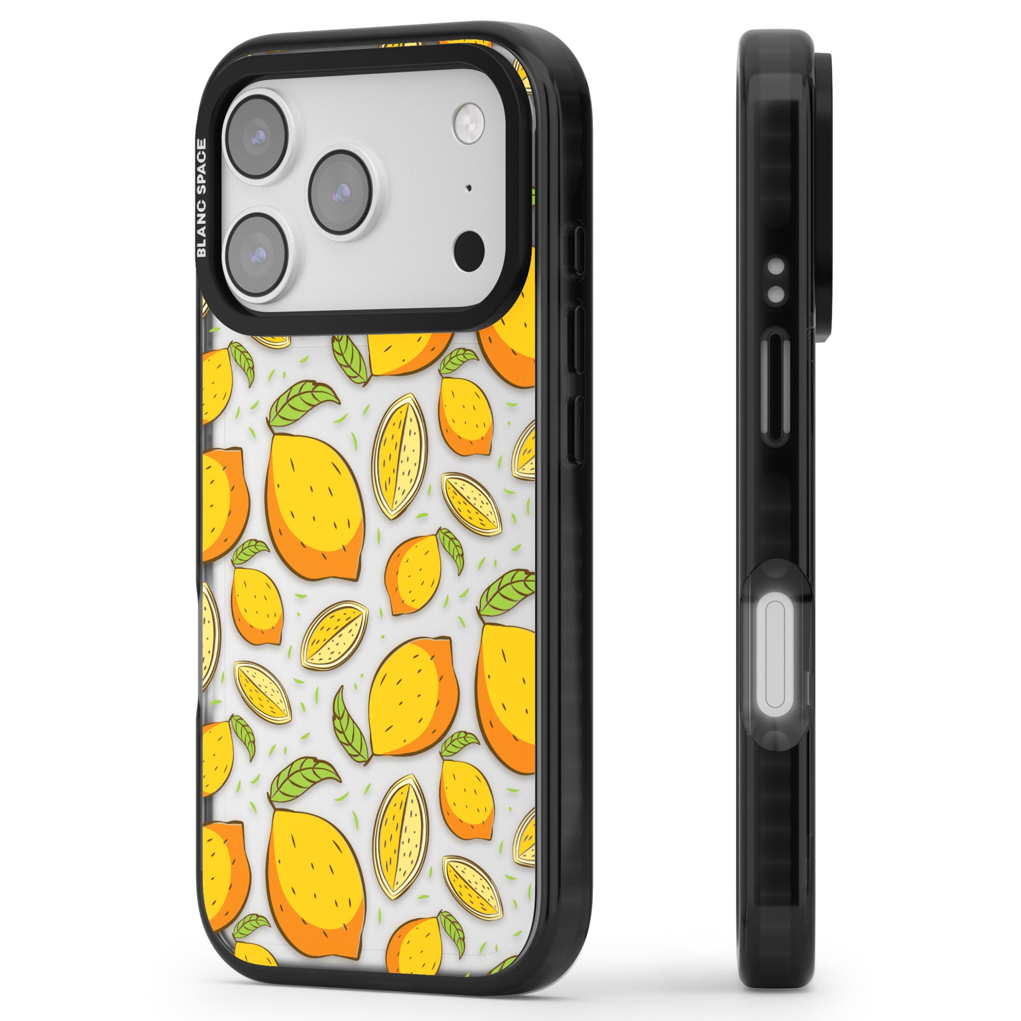 Lemon Pattern iPhone 17 Pro Impact Black Phone Case Side Profile
