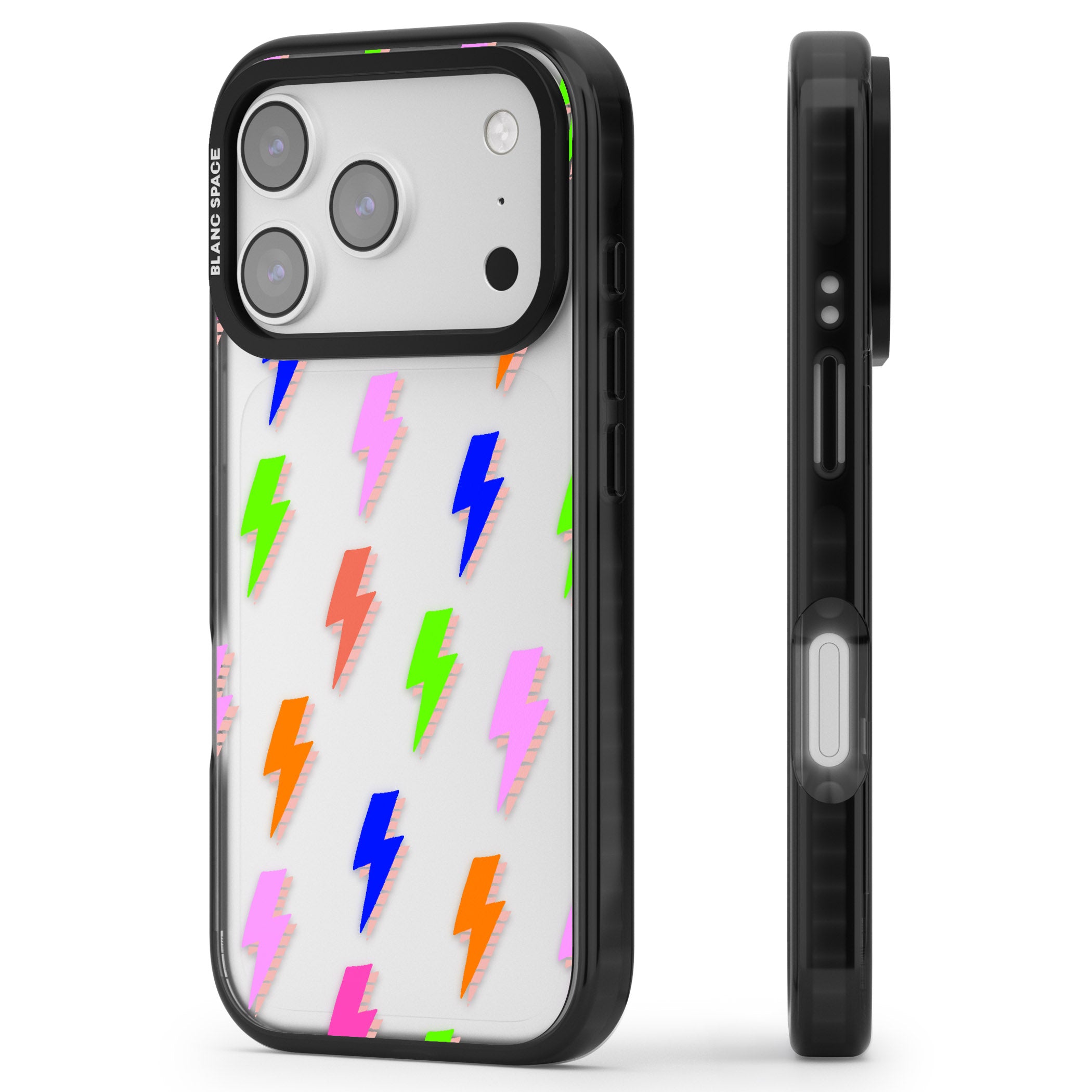 Rainbow Pop Lightning iPhone 17 Pro Impact Black Phone Case Side Profile