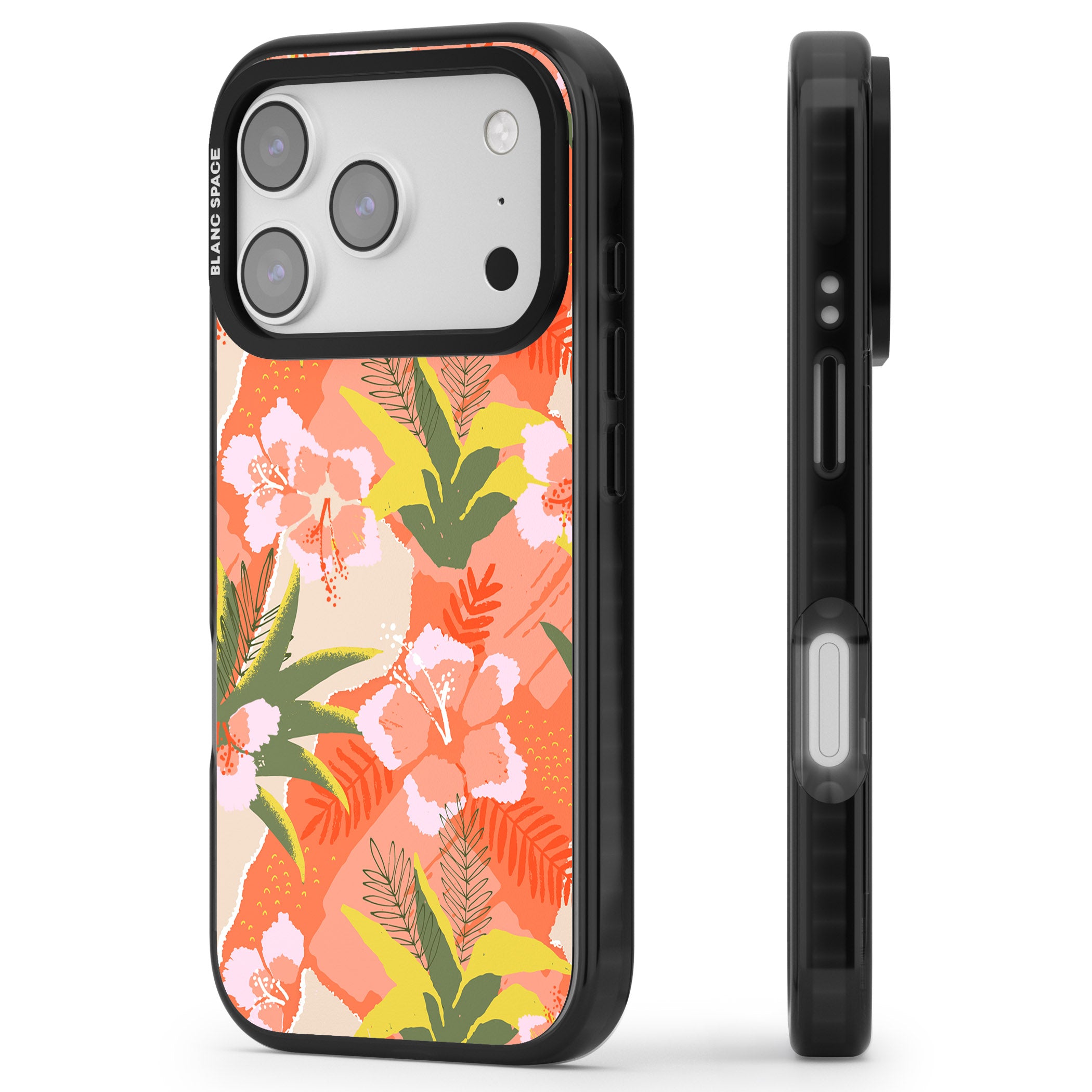 Hawaiian Flowers Abstract Pattern iPhone 17 Pro Impact Pro Black Phone Case Side Profile