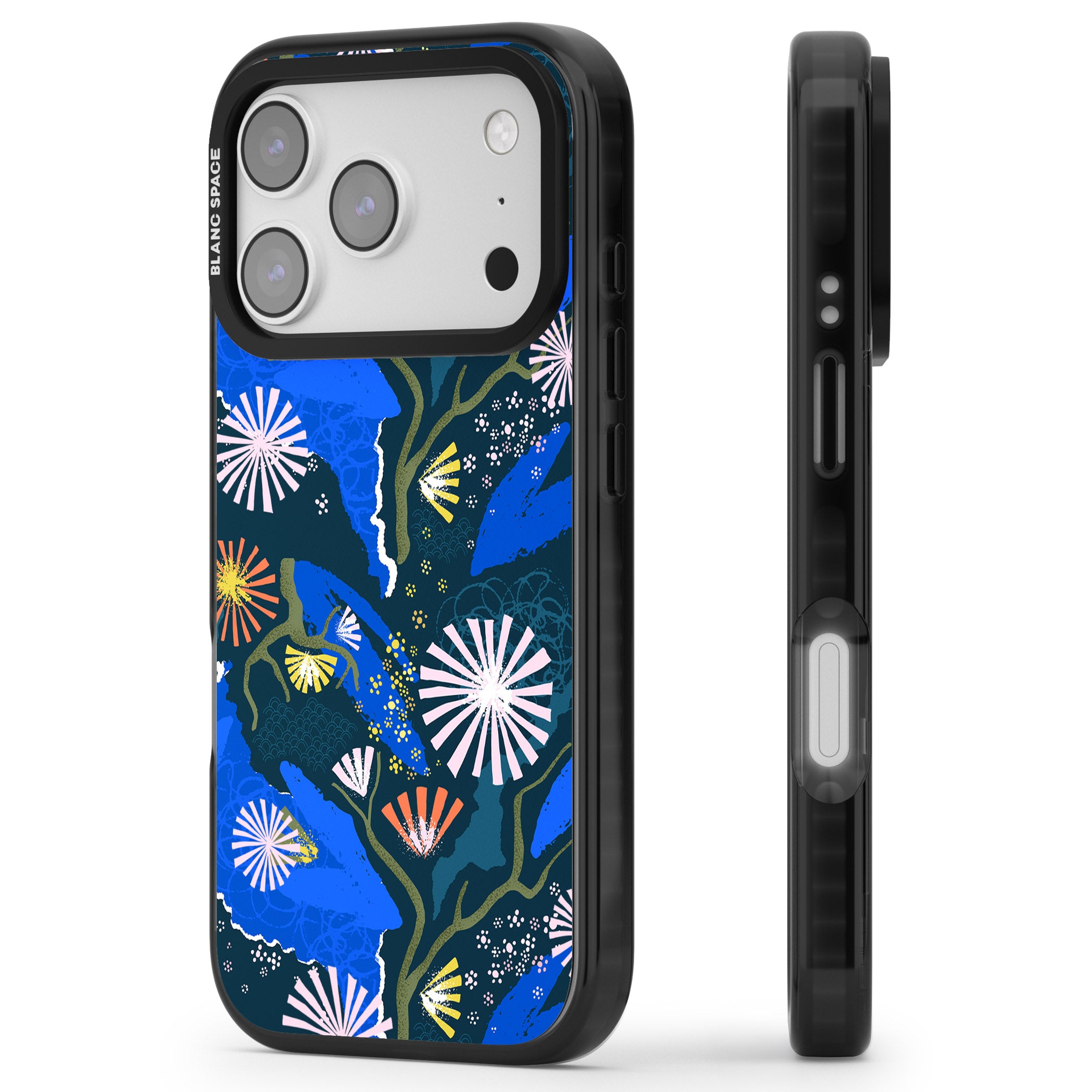 Dark Botanicals Abstract Pattern iPhone 17 Pro Impact Pro Black Phone Case Side Profile