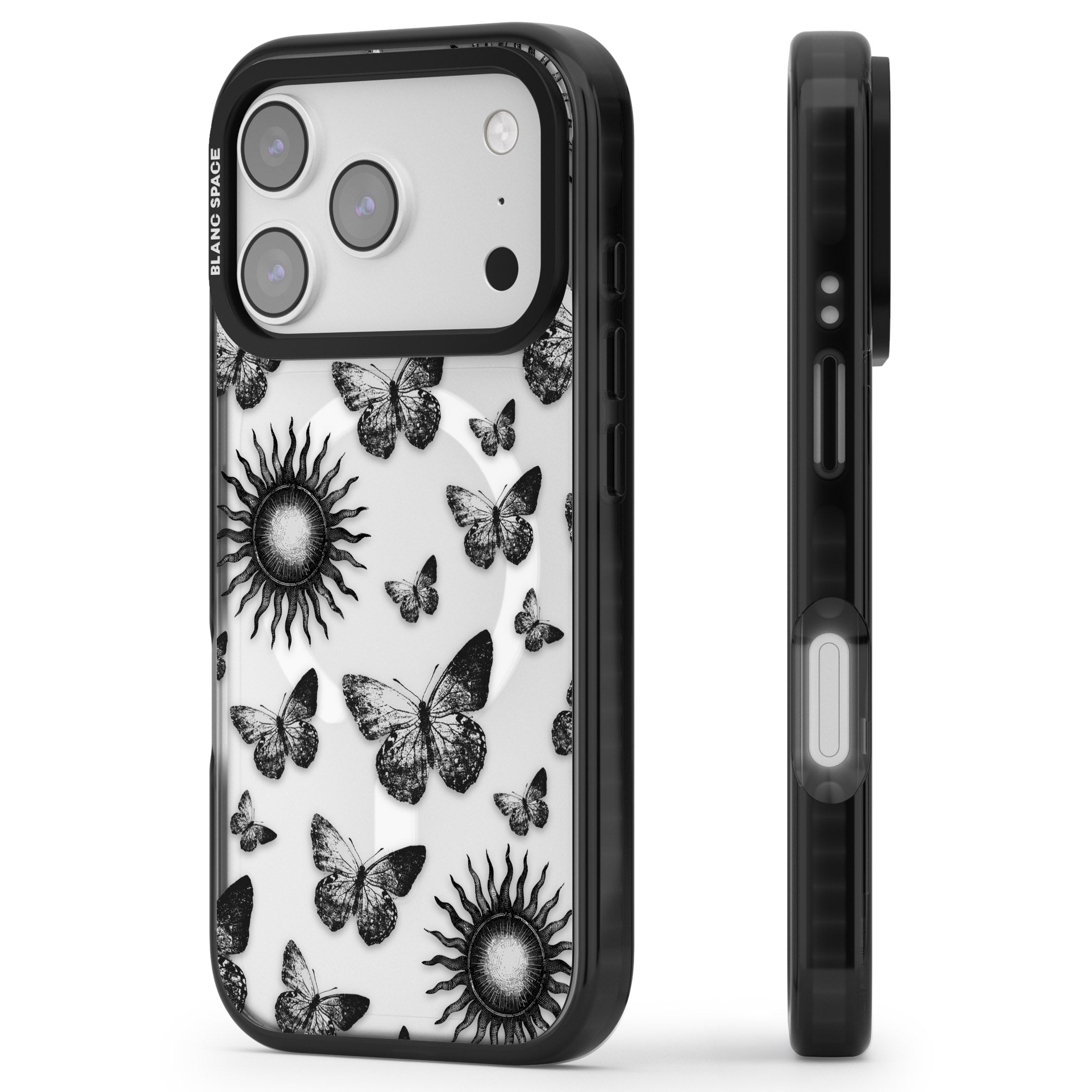 Butterflies Suns iPhone 17 Pro Impact Pro Black Phone Case Side Profile