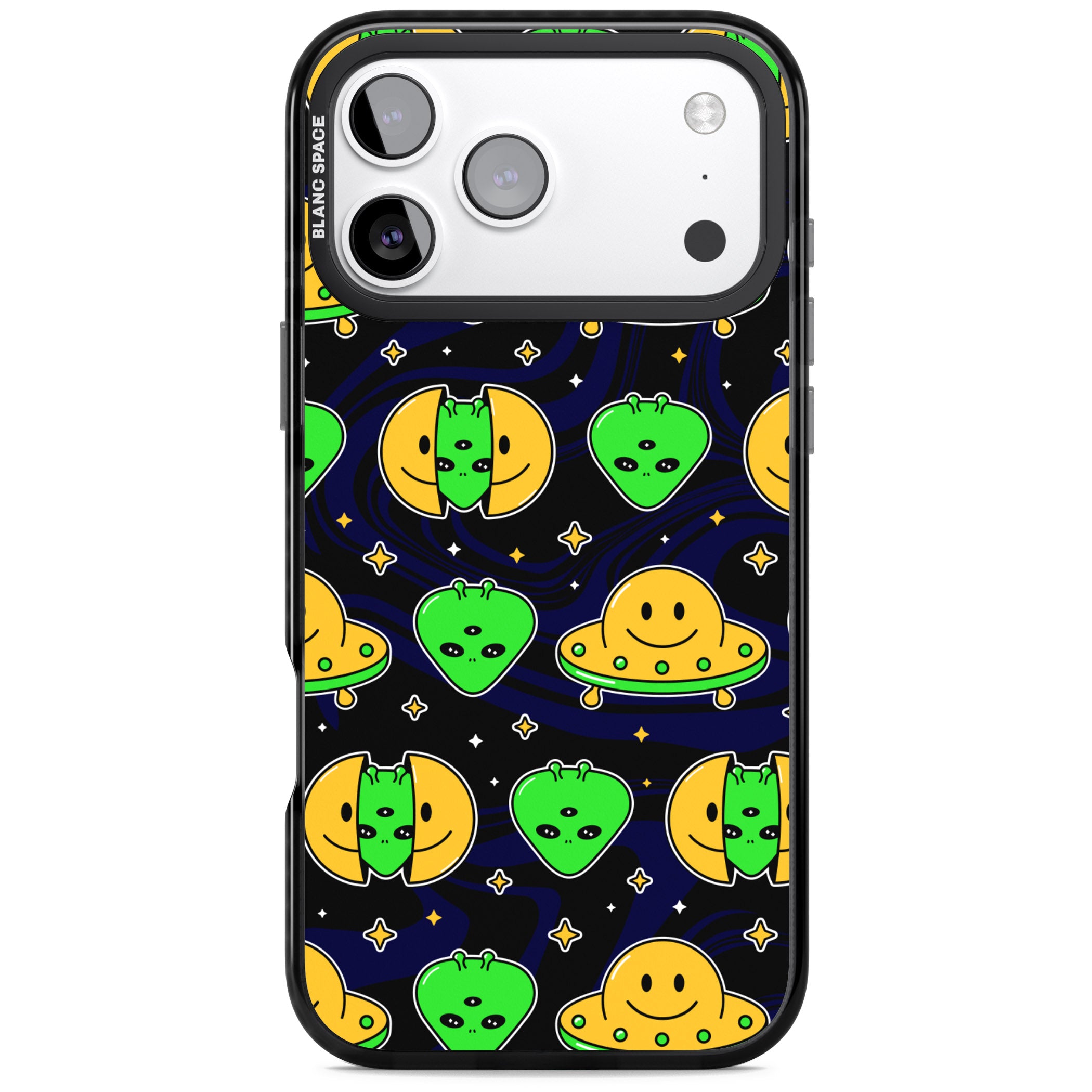 Alien Head Pattern iPhone 17 Pro Impact Pro Black Phone Case