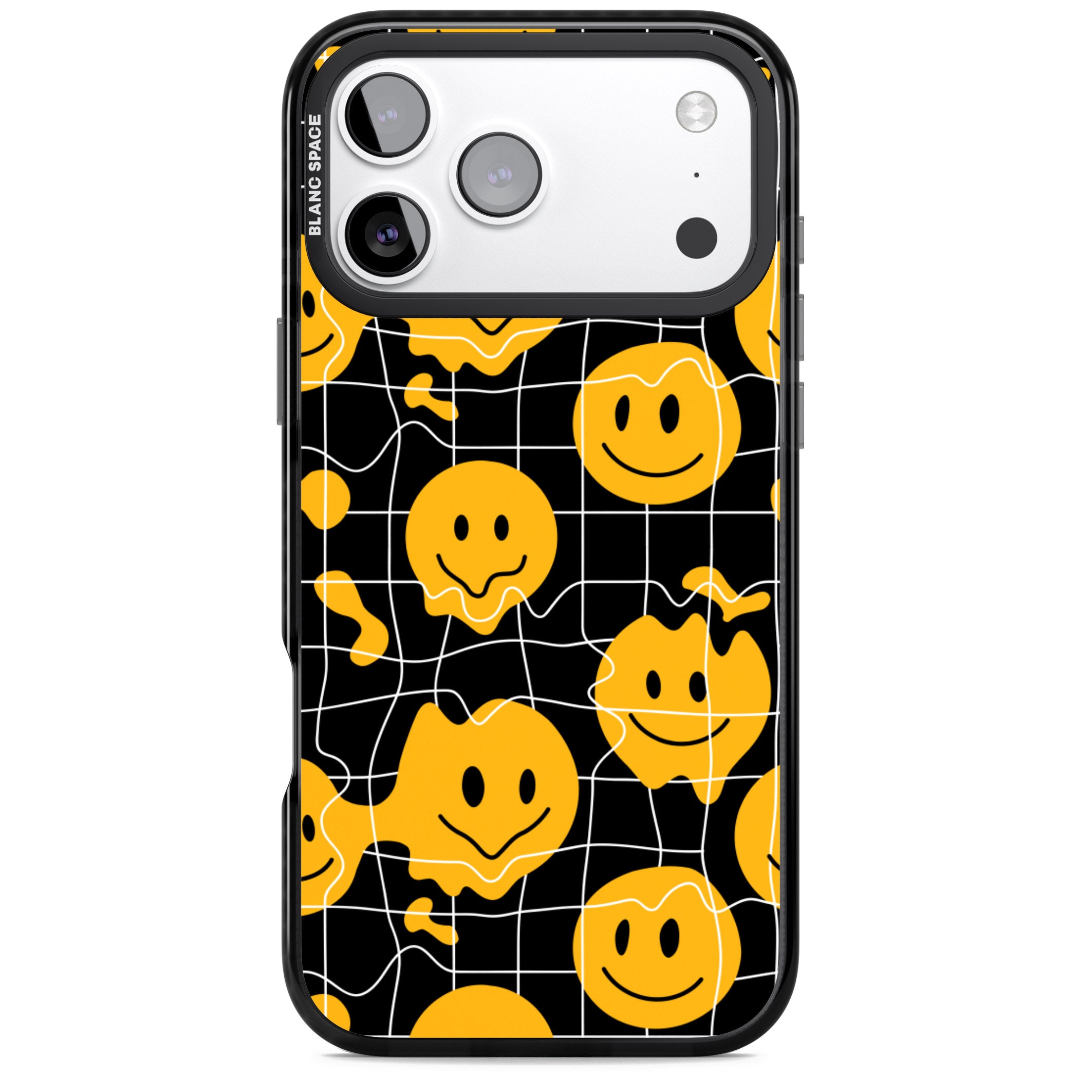 Acid Face Grid Pattern iPhone 17 Pro Impact Pro Black Phone Case