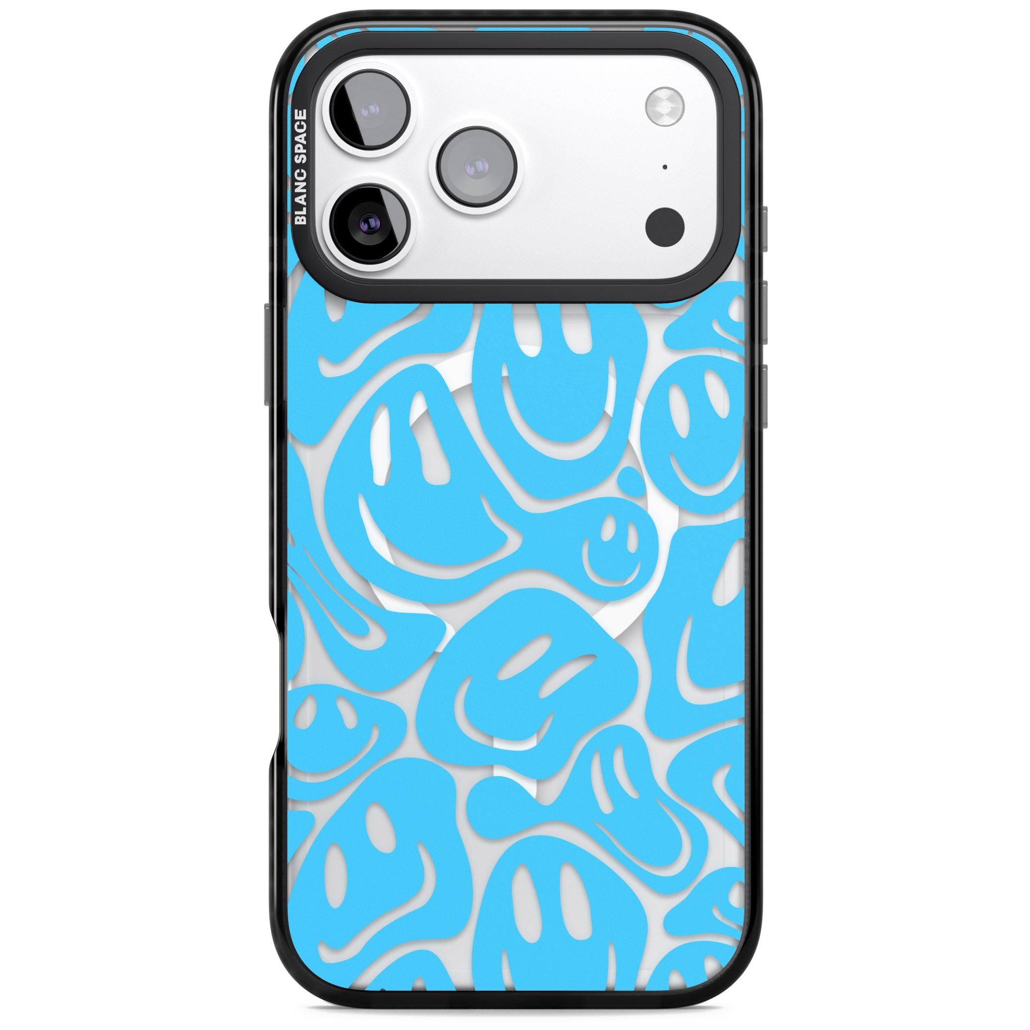 Blue Acid Faces iPhone 17 Pro Impact Pro Black Phone Case