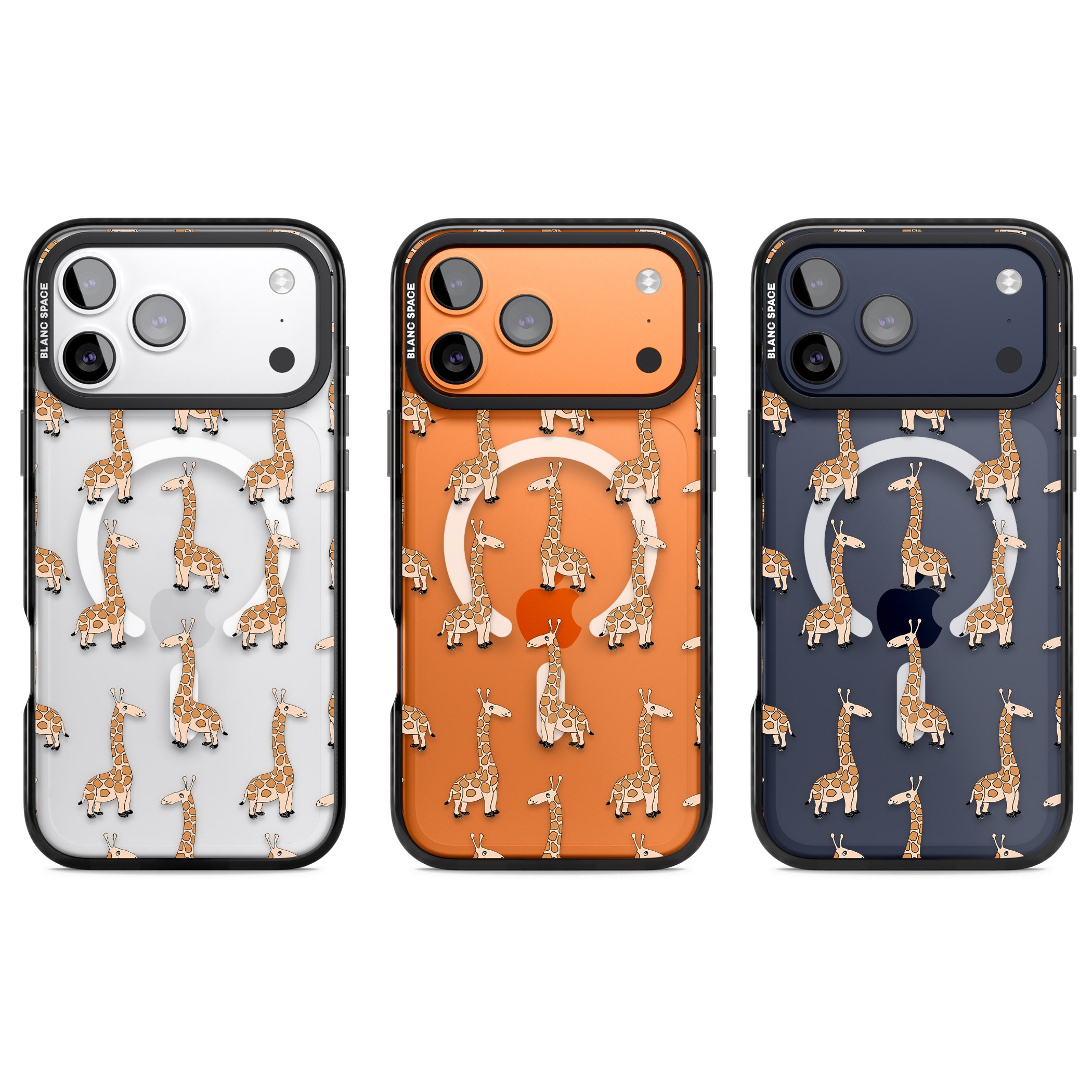 Cute Giraffe Pattern Clear iPhone 17 Pro Impact Pro Black Phone Case APT Impact Protection