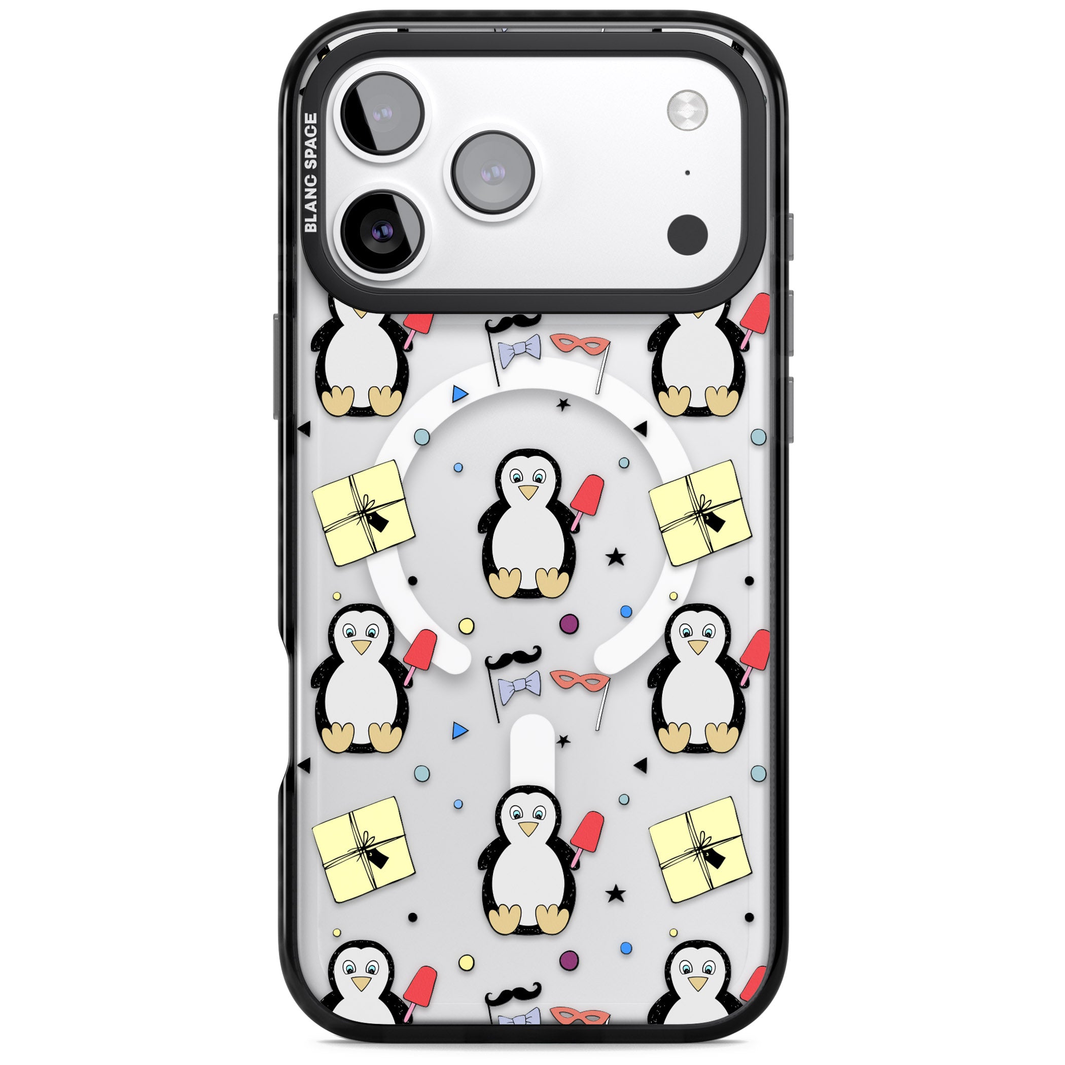Cute Penguin Pattern Clear iPhone 17 Pro Impact Pro Black Phone Case