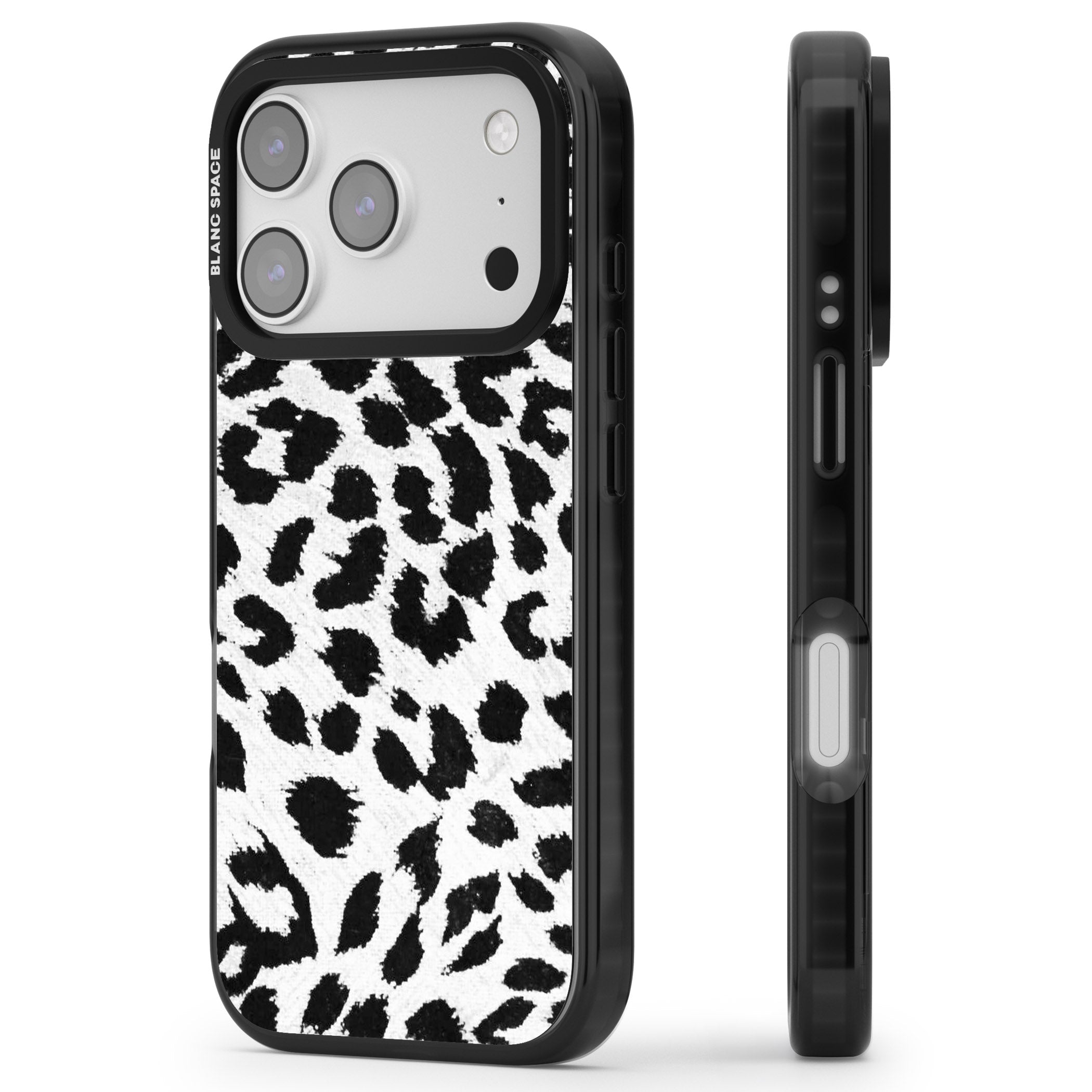 Rar Leopard Print White iPhone 17 Pro Impact Pro Black Phone Case Side Profile