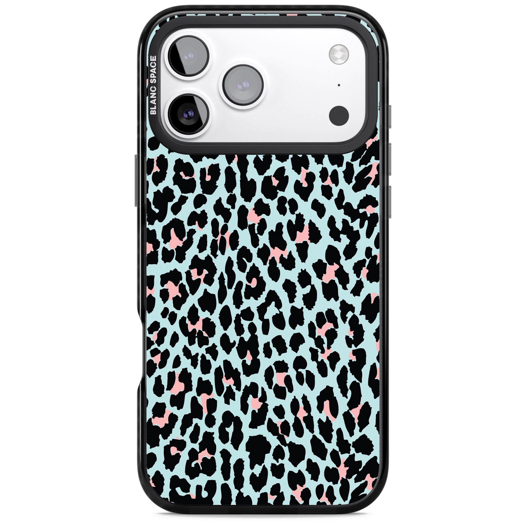 Pastel Blue & Pink Leopard Print iPhone 17 Pro Impact Pro Black Phone Case