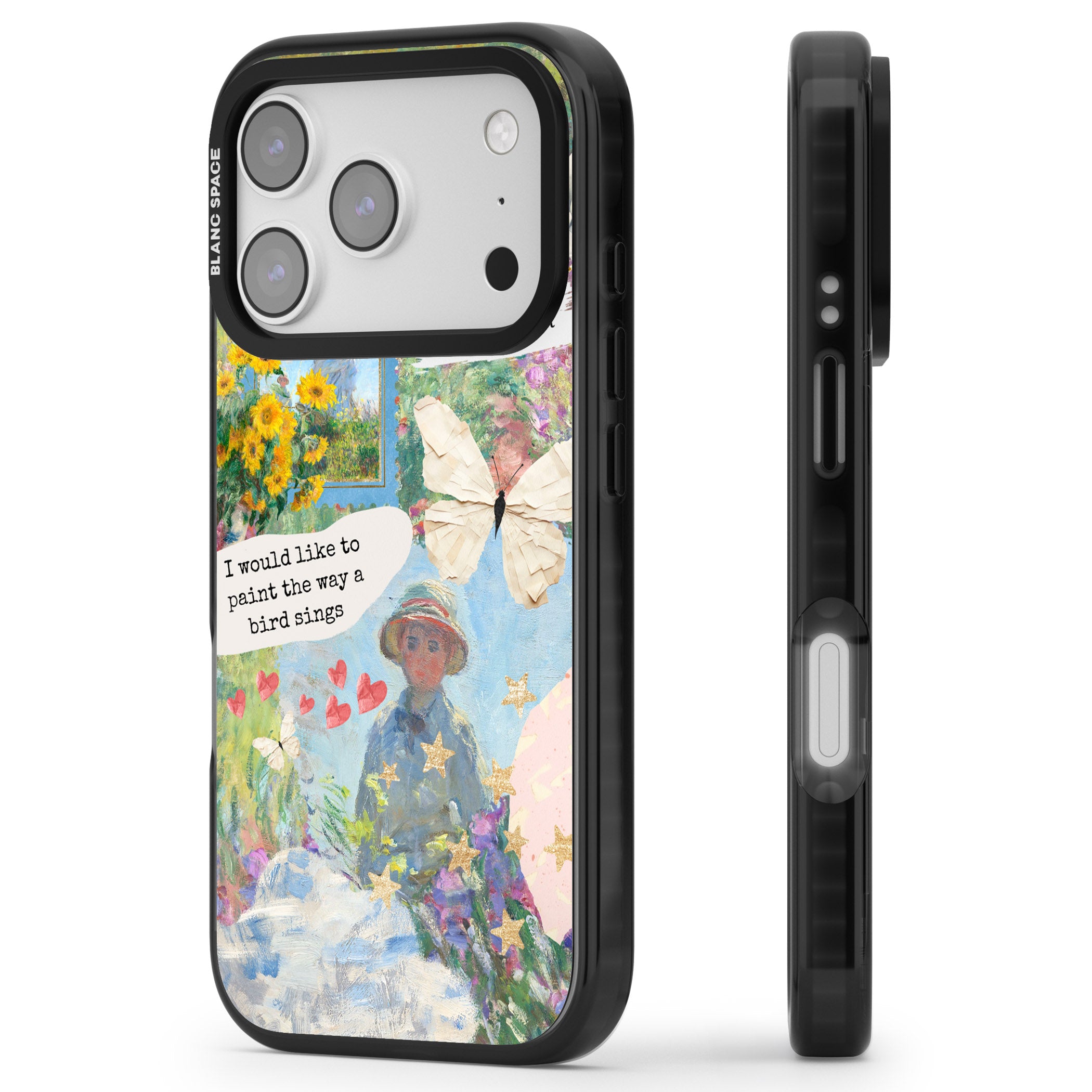 Monet 'Way A Bird Sings' Collage iPhone 17 Pro Impact Pro Black Phone Case Side Profile