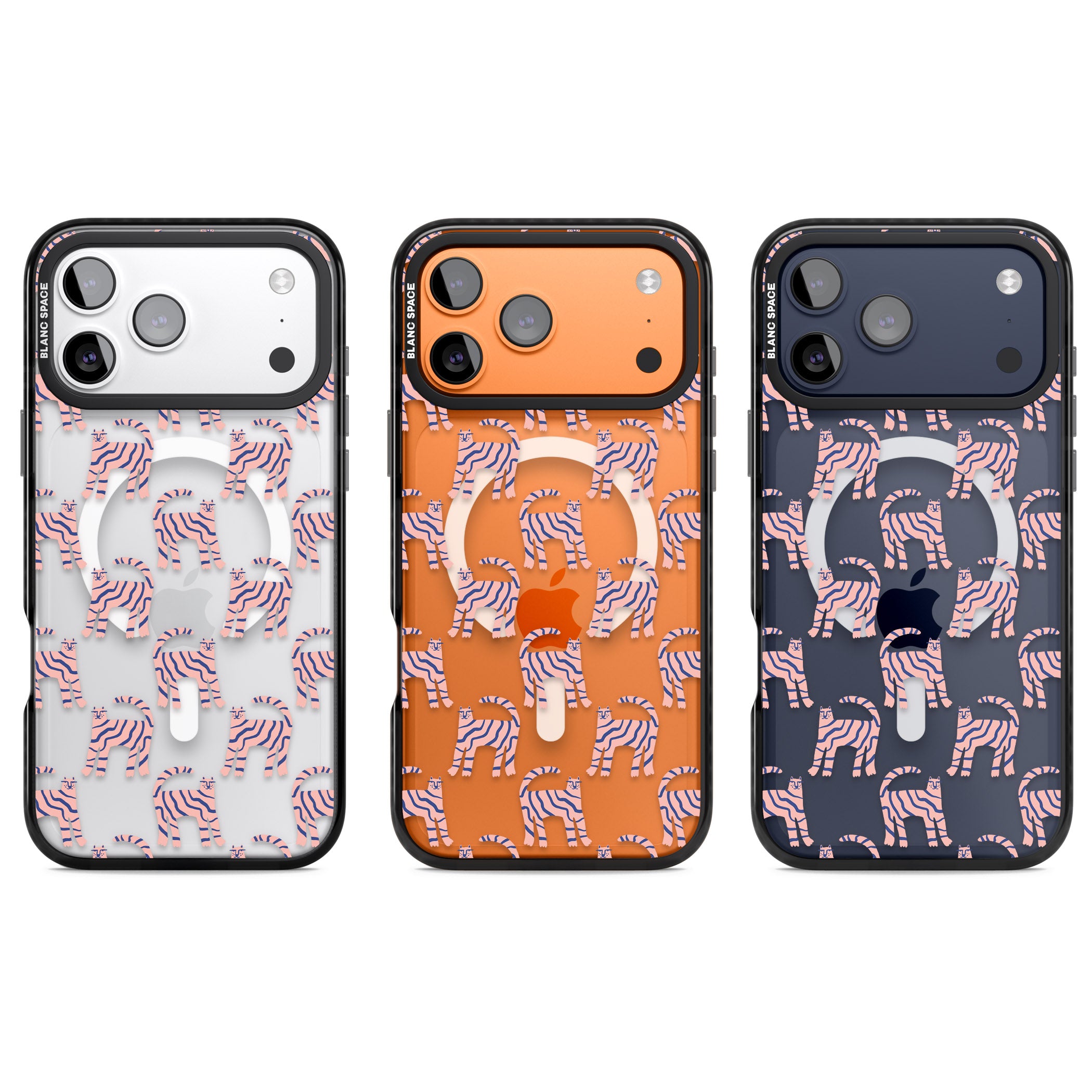 Pink And Blue Cat Pattern iPhone 17 Pro Impact Pro Black Phone Case APT Impact Protection